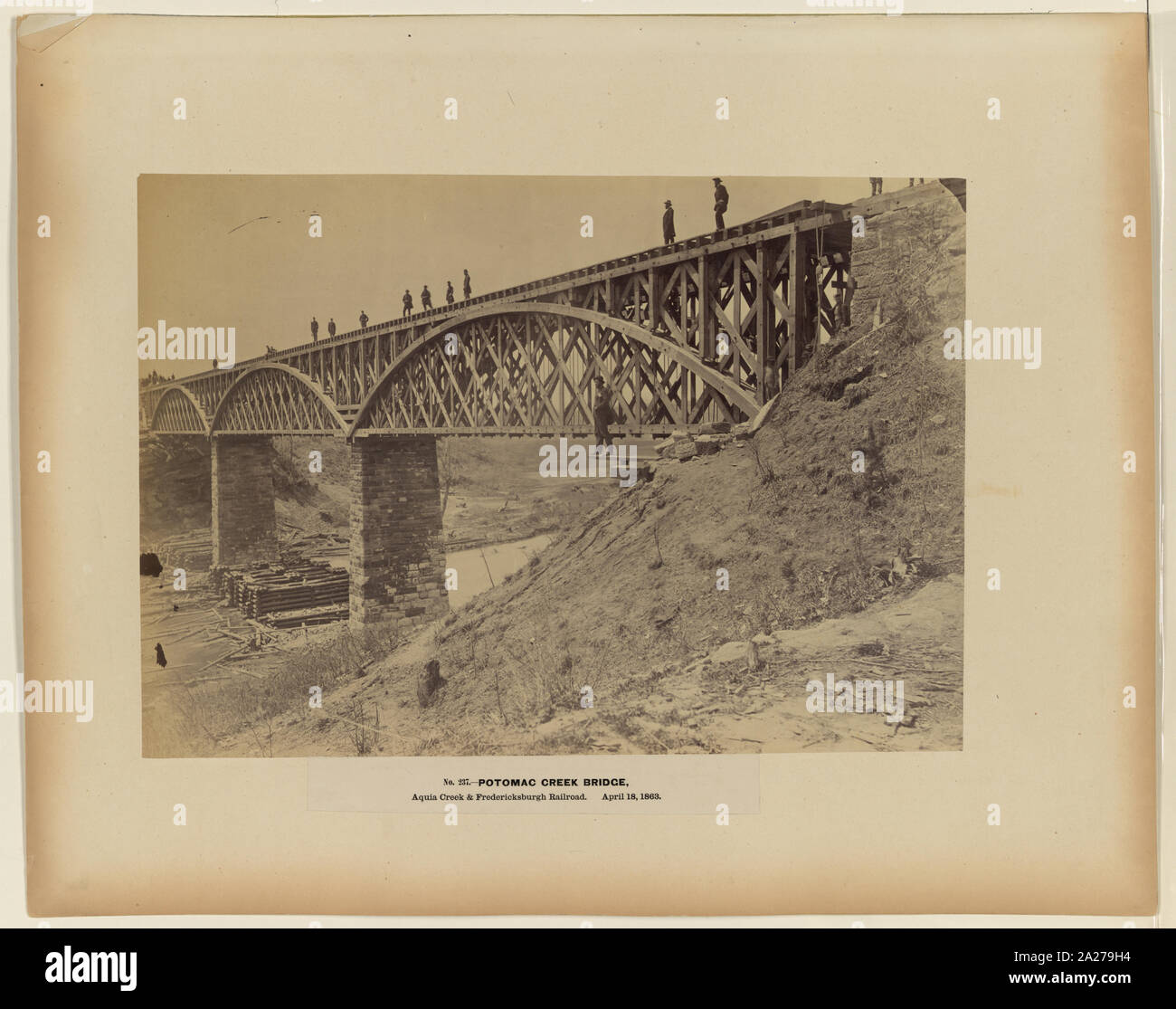 Potomac Creek Bridge, Aquia Creek & Fredericksburgh Railroad, 18 aprile 1863 Foto Stock