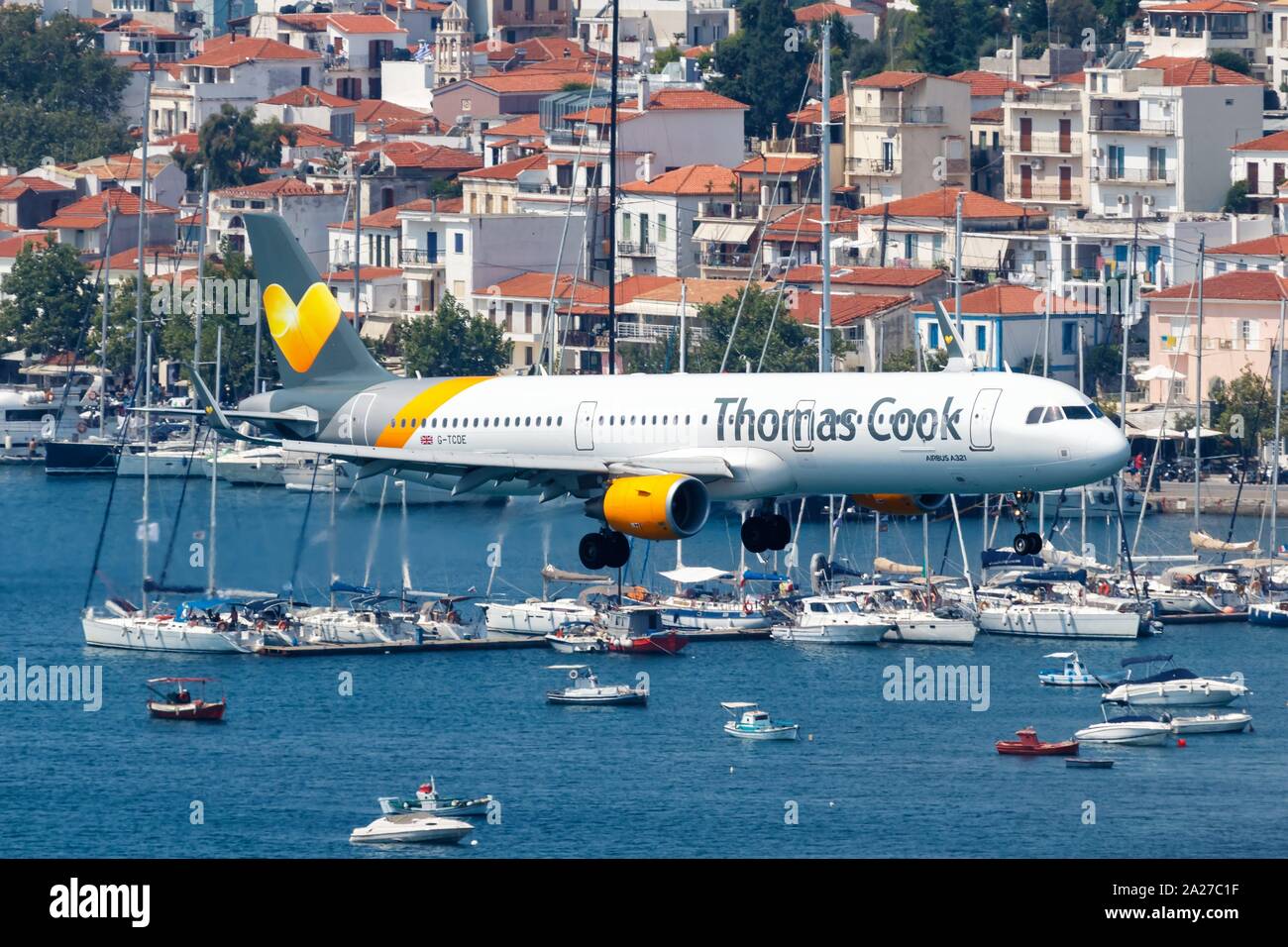 Skiathos, Grecia - 31 Luglio 2019: Thomas Cook Airbus A321 a Skiathos aeroporto (JSI) in Grecia. | Utilizzo di tutto il mondo Foto Stock