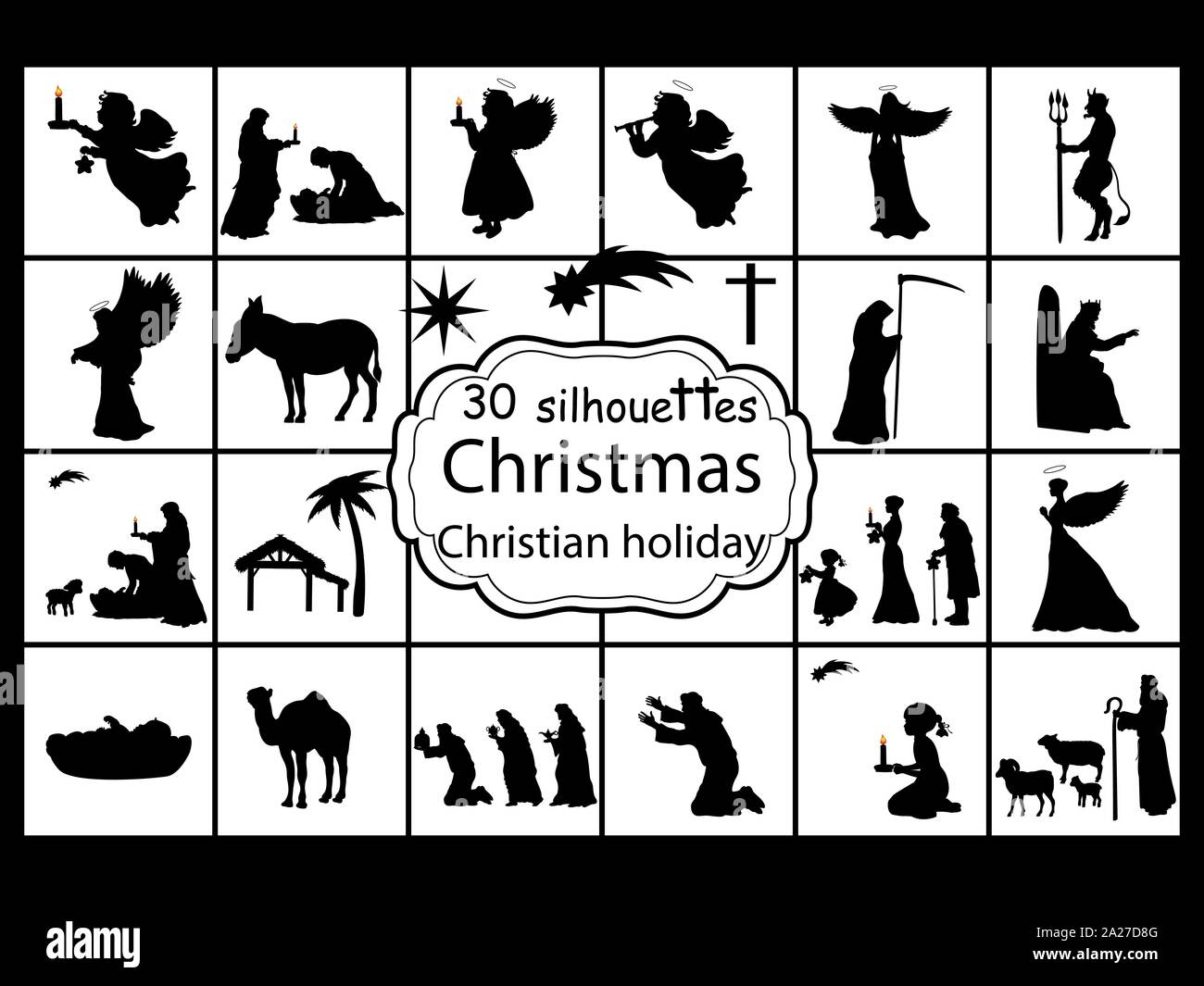 Impostare contorni Natale natività. Cristiano di vacanza. Illustrazione Vettoriale Illustrazione Vettoriale