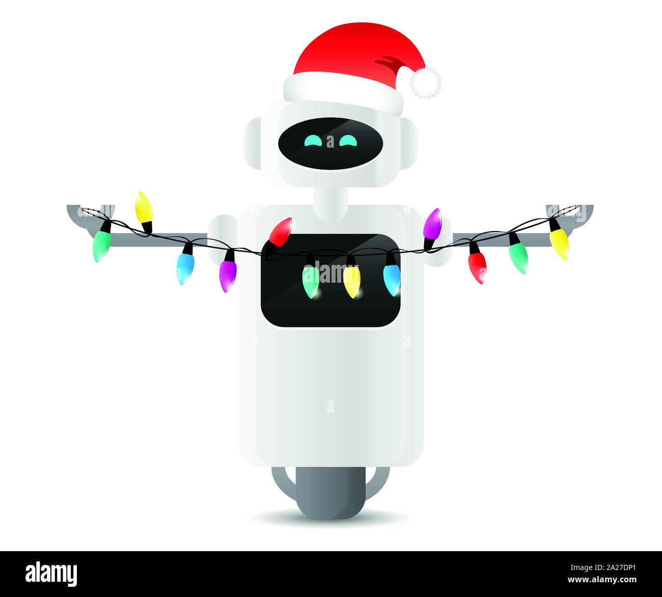 Carino il robot con la favola di Natale luci e santa hat illustrazione vettoriale EPS10 Illustrazione Vettoriale