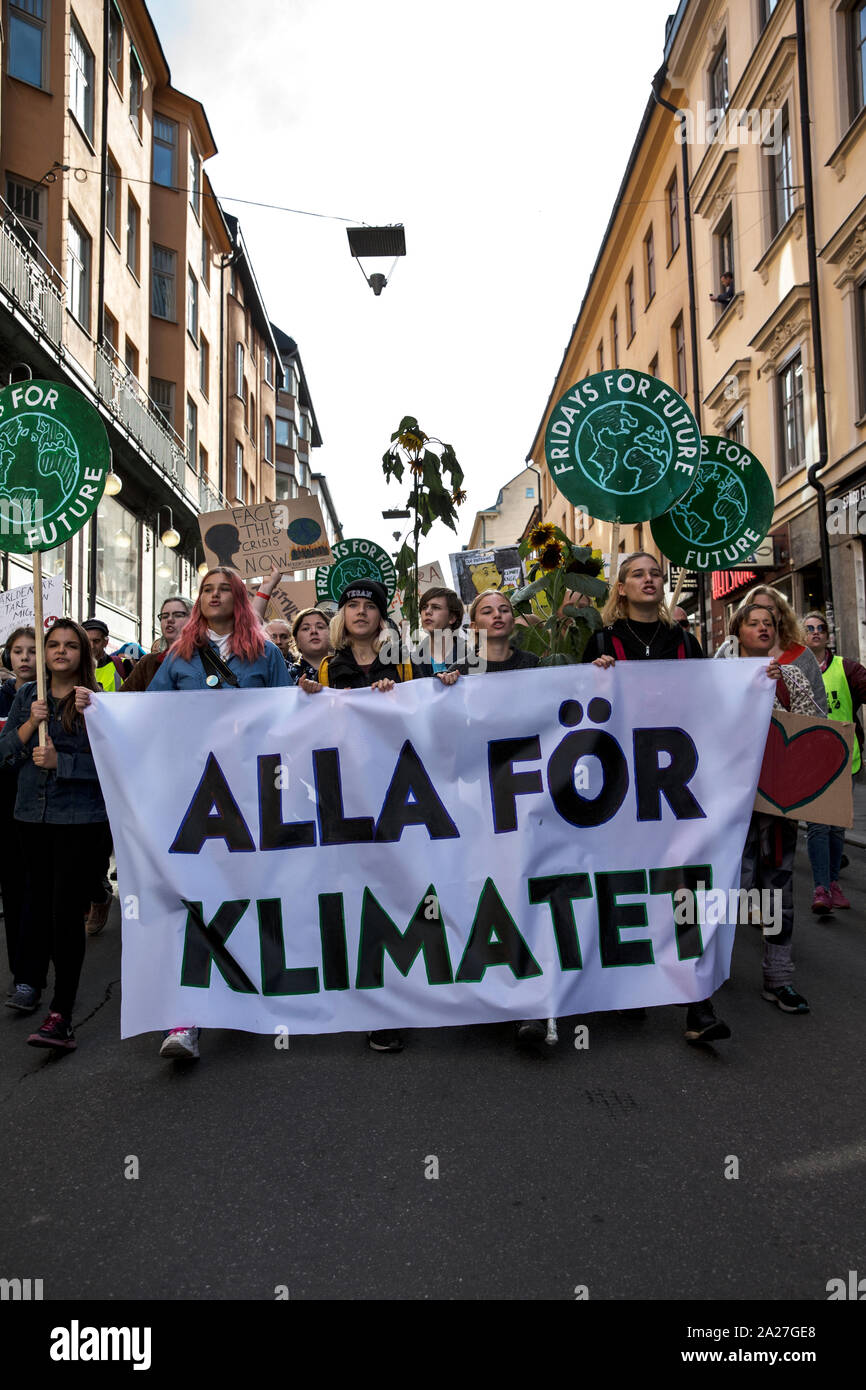 Sciopero della scuola per il clima, Skolstrejk För Klimatet (Scuola sciopero per il Clima) ispirato da 16 anni attivista del clima grande Thunberg, Stoccolma. Foto Stock