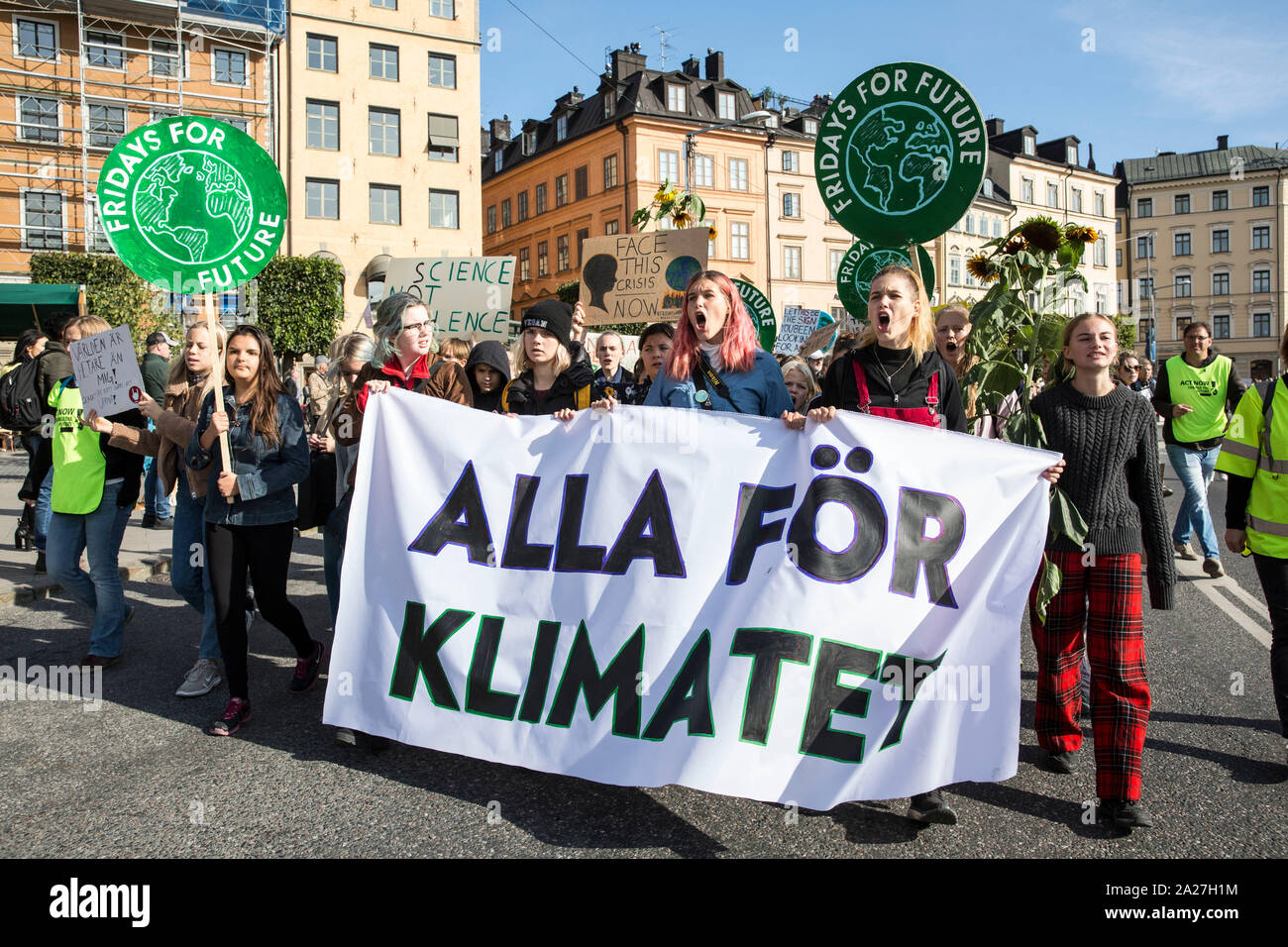 Sciopero della scuola per il clima, Skolstrejk För Klimatet (Scuola sciopero per il Clima) ispirato da 16 anni attivista del clima grande Thunberg, Stoccolma. Foto Stock