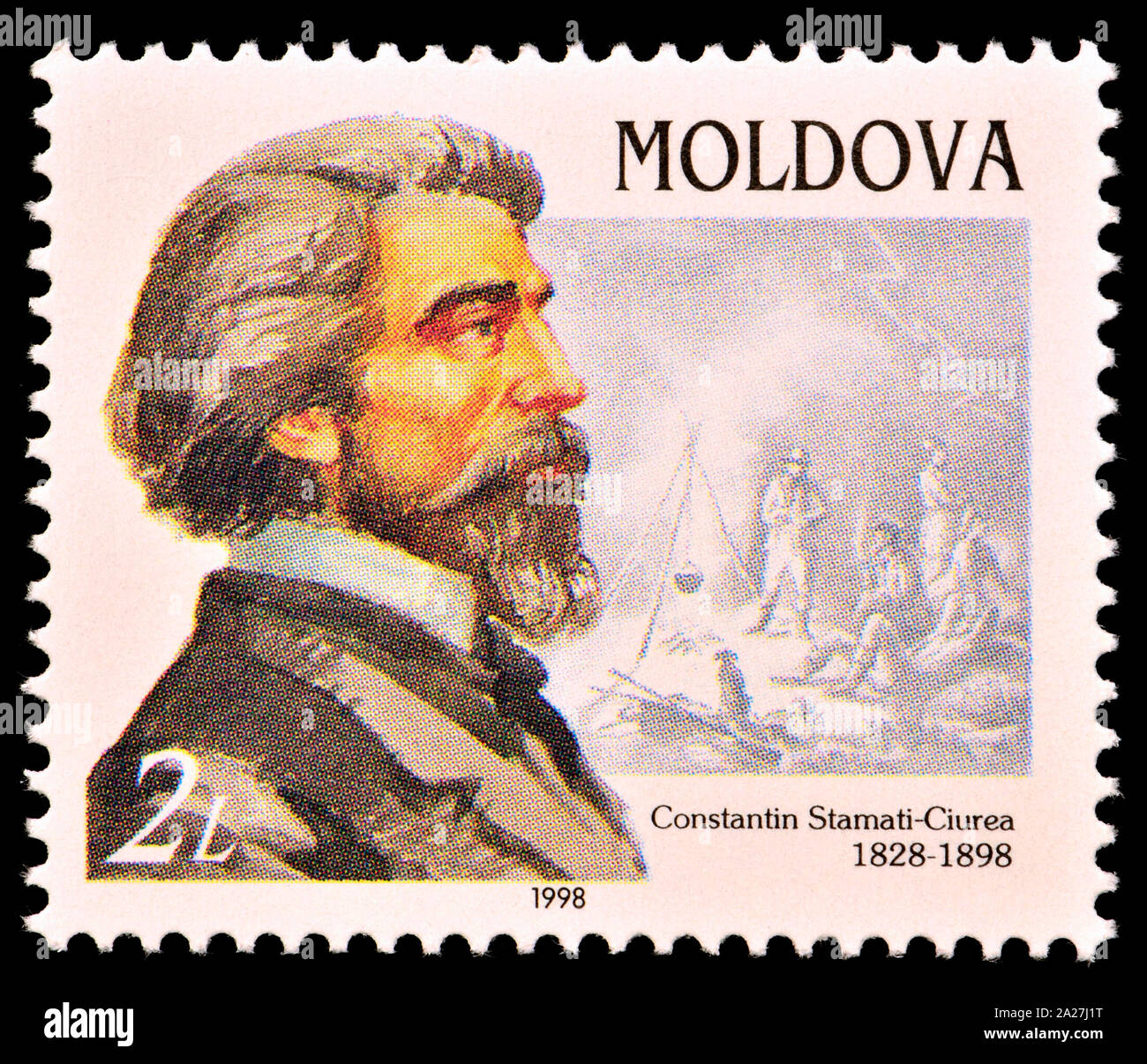 Moldovo francobollo (1998) - Constantin Stamati-Ciurea (1828-1898) rumeno scrittore e traduttore dal Bessarabia. Foto Stock