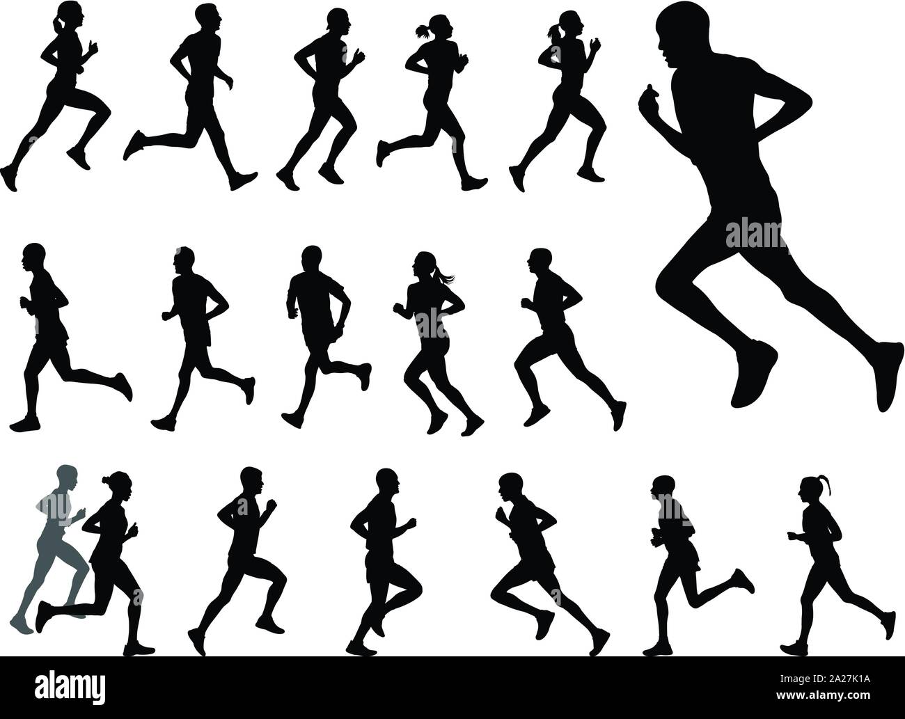 Corridori della maratona sagome set- vettore Illustrazione Vettoriale