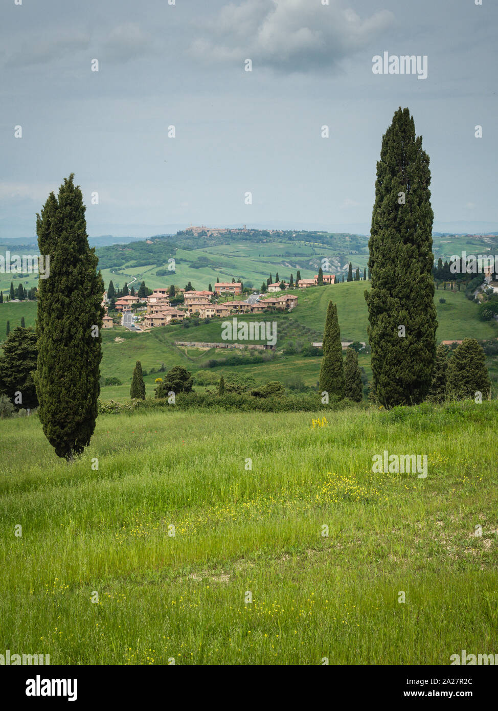 Il piccolo comune di Monticchiello, Toscana, Italia Foto Stock