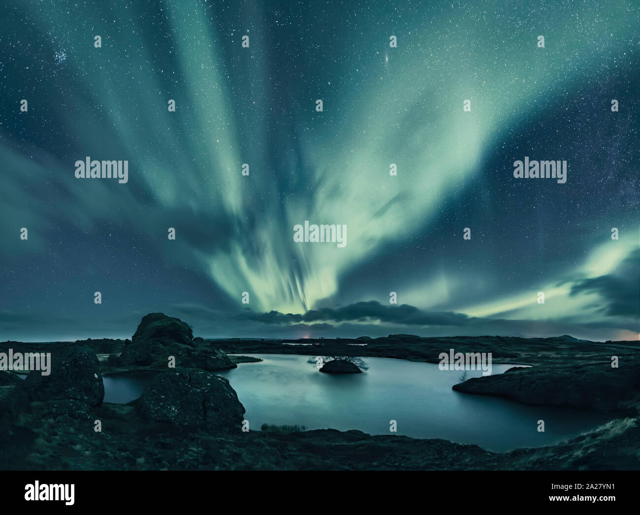Aurora Boreale, Lago Myvatn, Islanda Foto Stock