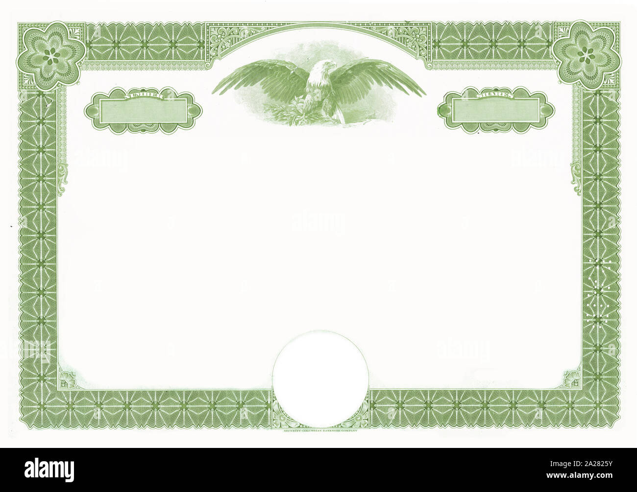 Quota di vuoto certificato verde cornice di confine effetti vintage 70 megapixel Foto Stock