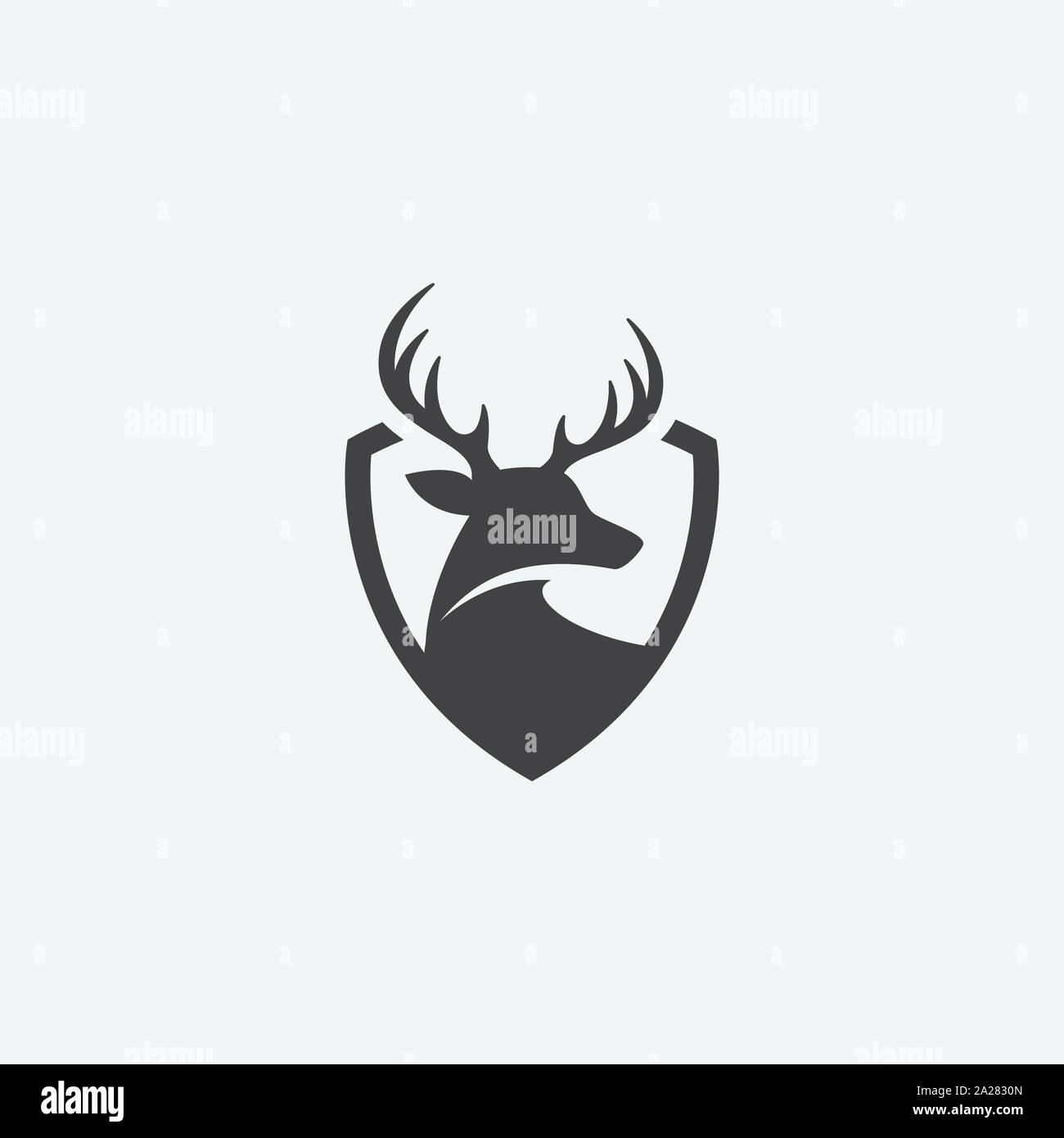 Cervi e la protezione logo design modello. testa di cervo icona logo, cervi icona dello scudo di protezione illustrtion design, impala icona Illustrazione Vettoriale