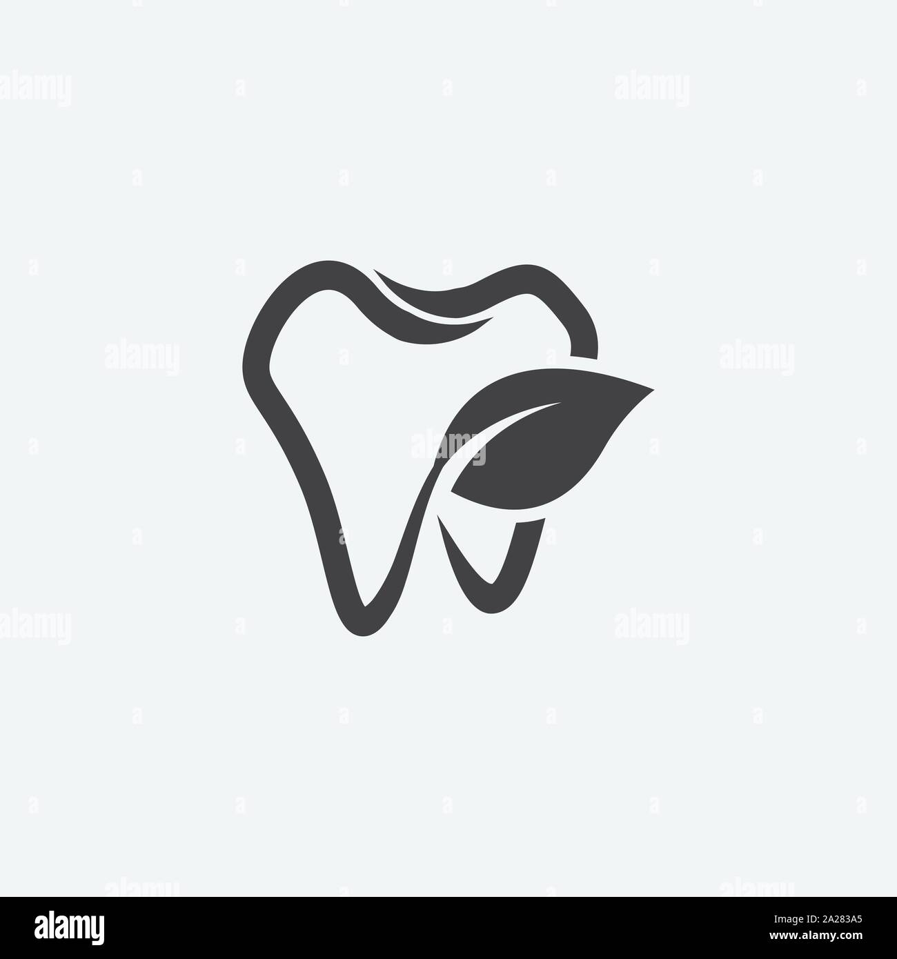 Dentale e foglia di combinazione di logo, dentale e organico simbolo icona, unica dentale e logotipo organico modello di disegno, verde dentale icona del carbone di legna Illustrazione Vettoriale