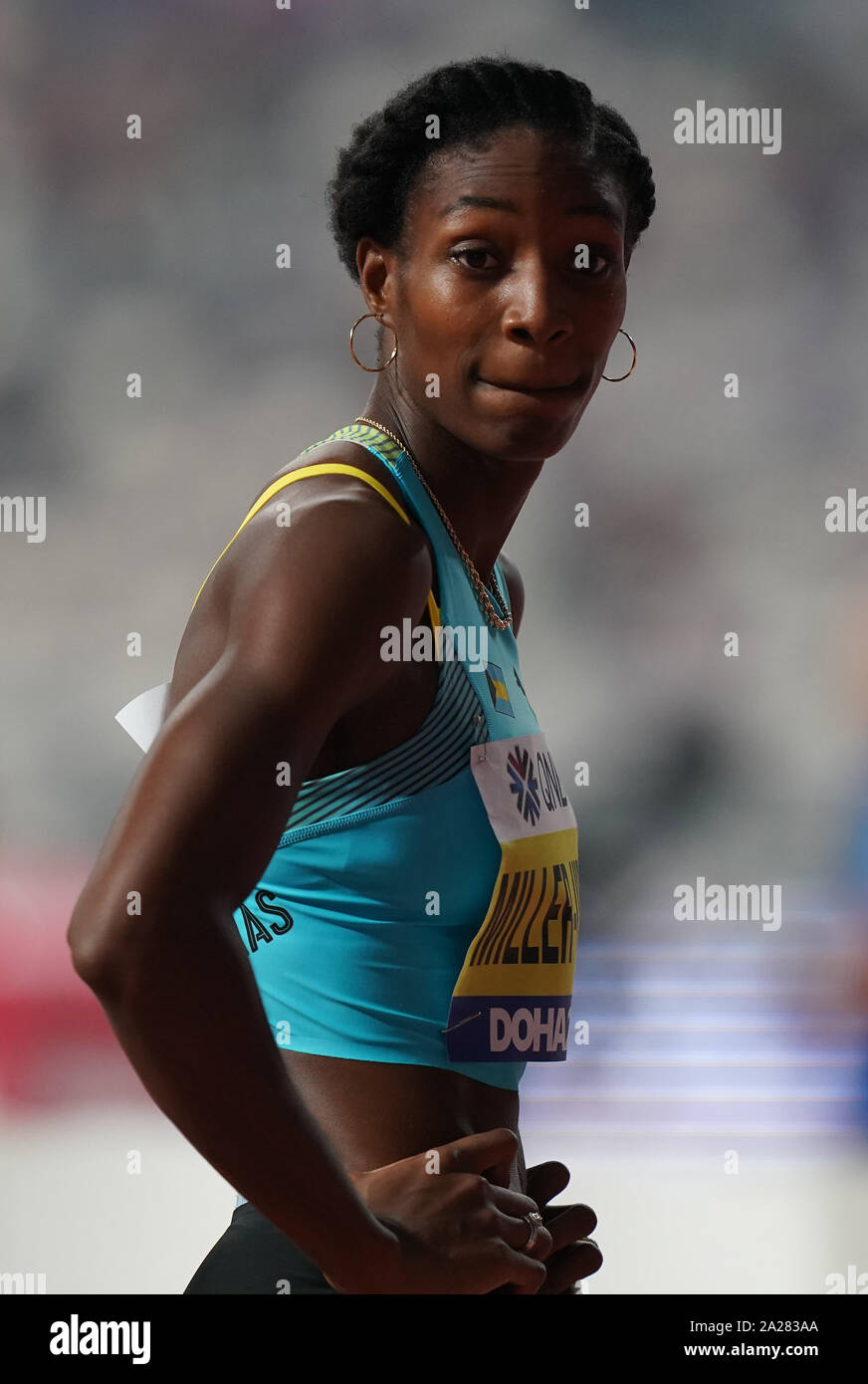 Doha in Qatar. Il 30 settembre, 2019. Shaunae Miller-Uibo (BAH) durante la IAAF mondiale di atletica Al Khalifa International Stadium di Doha. Credito: SOPA Immagini limitata/Alamy Live News Foto Stock