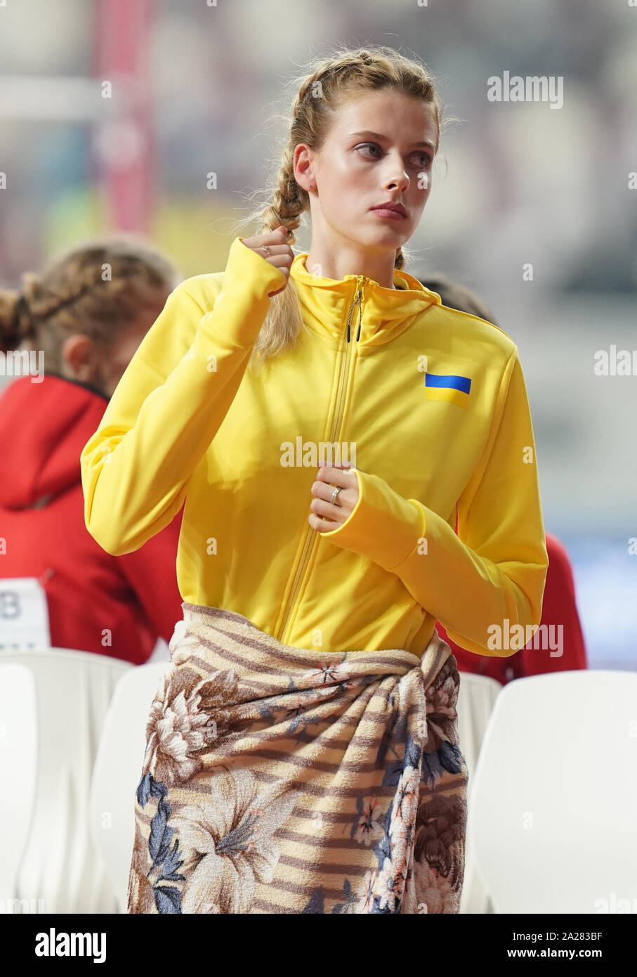 Doha in Qatar. Il 30 settembre, 2019. Yaroslava Mahucikh (UKR) durante la IAAF mondiale di atletica Al Khalifa International Stadium di Doha. Credito: SOPA Immagini limitata/Alamy Live News Foto Stock