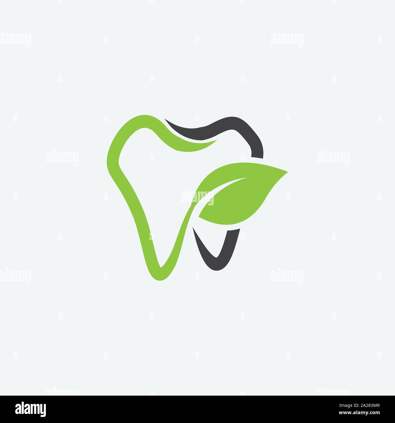 Dentale e foglia di combinazione di logo, dentale e organico simbolo icona, unica dentale e logotipo organico modello di disegno, verde dentale icona del carbone di legna Illustrazione Vettoriale