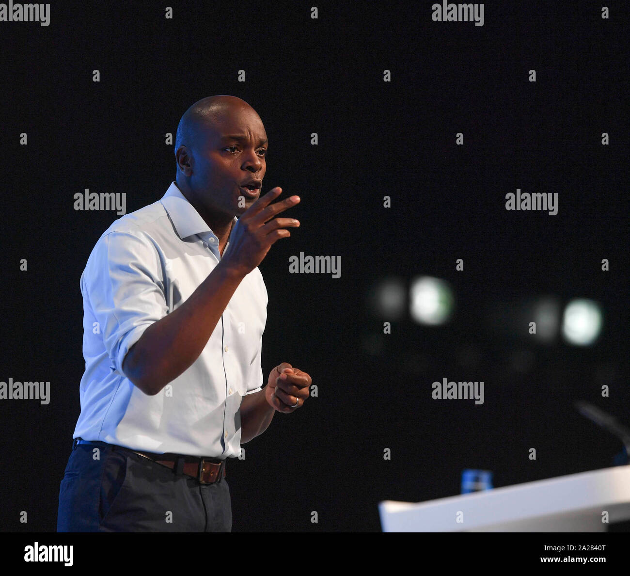 Manchester, Regno Unito. 01 ott 2019. MANCHESTER, REGNO UNITO. Candidato conservatore per essere sindaco di Londra Shaun Bailey parla al congresso del Partito conservatore di Manchester. Credito: Dave Johnston/Alamy Live News Foto Stock