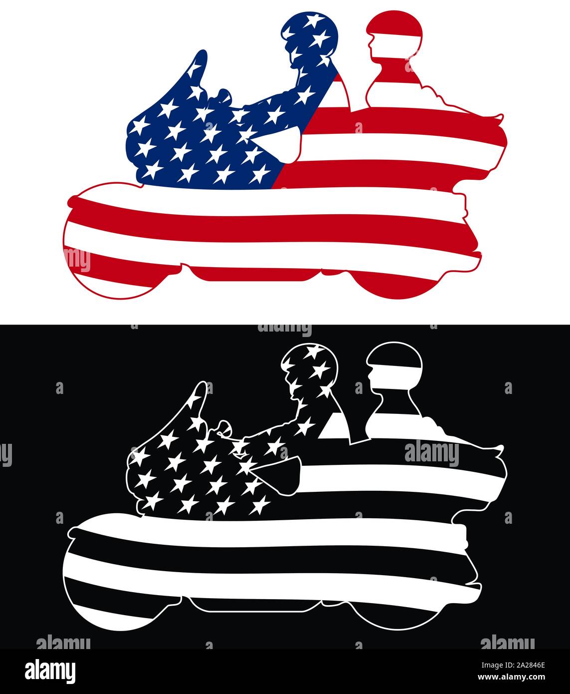 Patriottica bandiera americana Touring moto Silhouette isolato illustrazione vettoriale Illustrazione Vettoriale