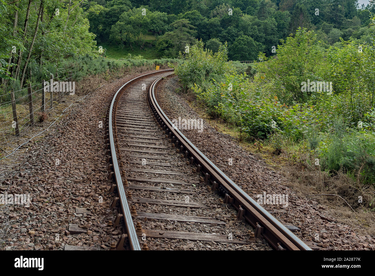 Binari ferroviari presso Craig Highland Farm Foto Stock