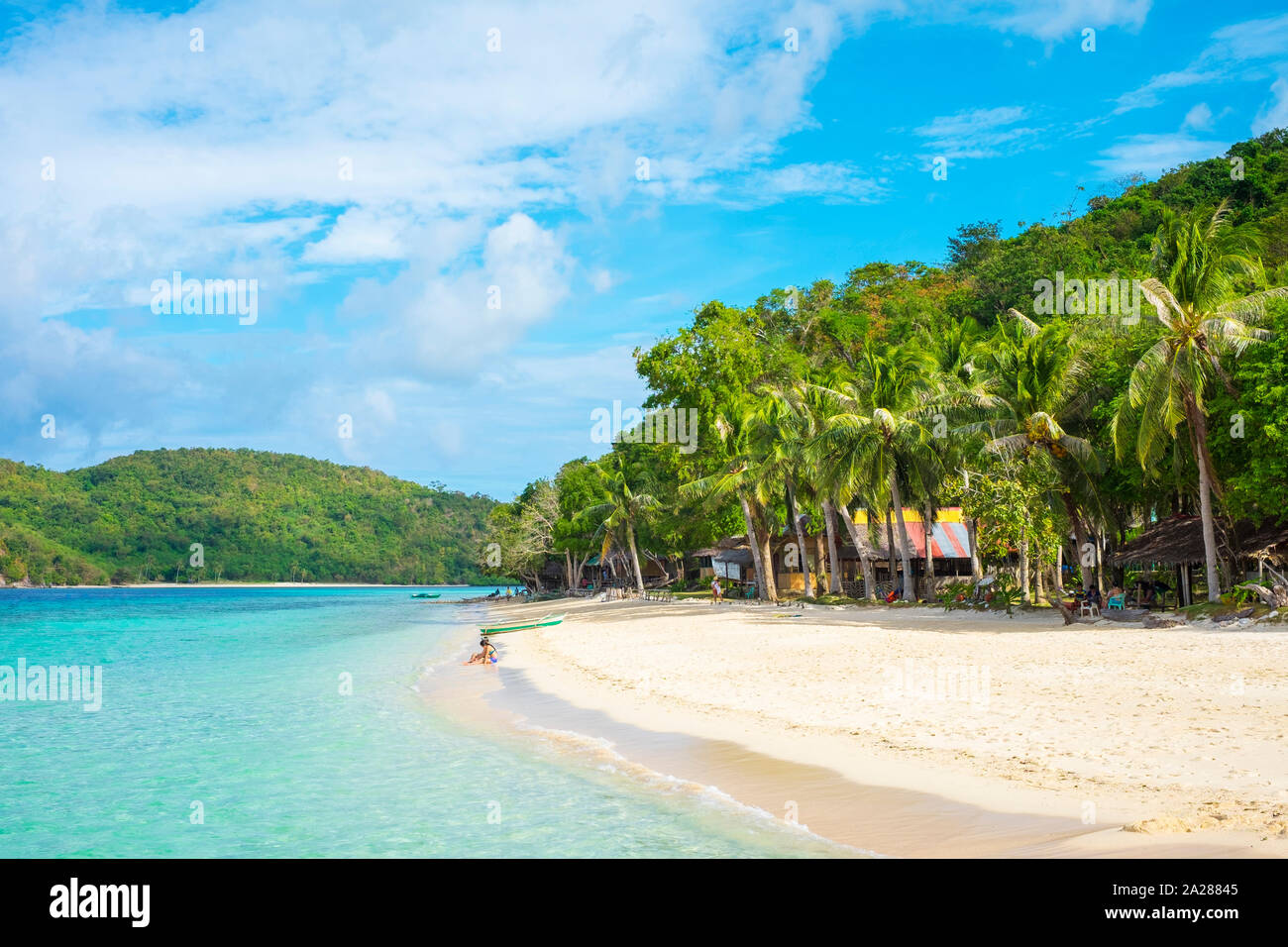 Spiaggia di sabbia bianca a Banana Island, Coron, PALAWAN FILIPPINE Foto Stock