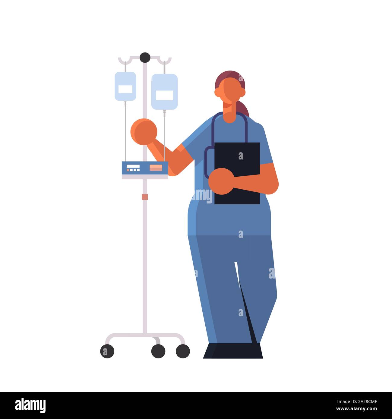 Donne medico anestesista in uniforme tenendo dropper medicina concetto sanitario ospedale clinica medica lavoratore con uno stetoscopio a piena lunghezza Illustrazione Vettoriale