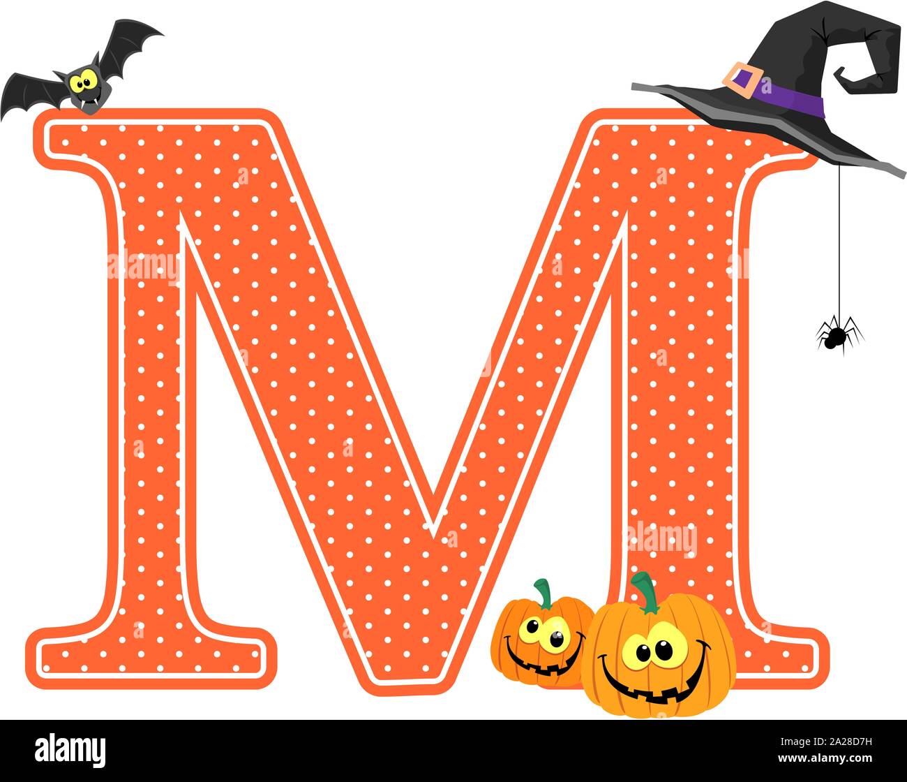 Lettera maiuscola m con sorridente e zucche di Halloween design elementi isolati su sfondo bianco possono essere usati per Halloween stagione card, nursery deco Illustrazione Vettoriale