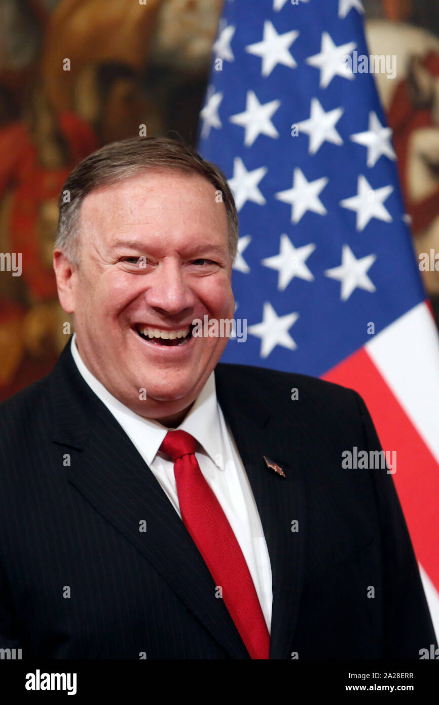 Roma, Italia. 1 ottobre 2019. Il segretario di Stato Mike Pompeo Roma il 1 di ottobre 2019. Palazzo Chigi. Gli Stati Uniti Il segretario di Stato visita il premier italiano. Foto di Samantha Zucchi Insidefoto Credito: insidefoto srl/Alamy Live News Foto Stock