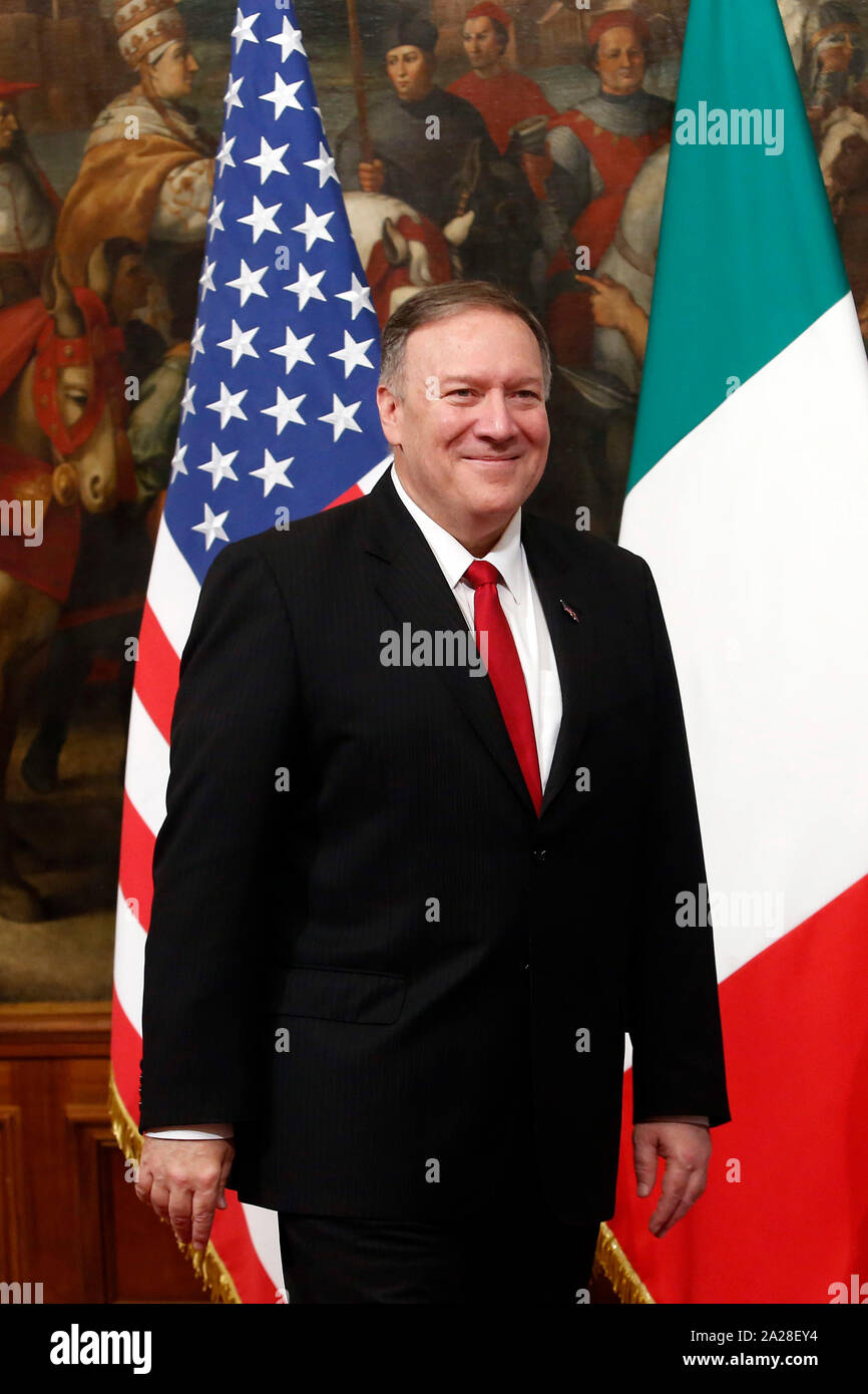 Roma, Italia. 1 ottobre 2019. Il segretario di Stato Mike Pompeo Roma il 1 di ottobre 2019. Palazzo Chigi. Gli Stati Uniti Il segretario di Stato visita il premier italiano. Foto di Samantha Zucchi Insidefoto Credito: insidefoto srl/Alamy Live News Foto Stock