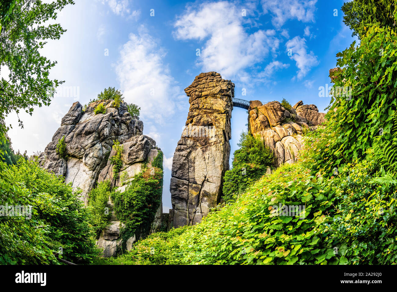 Externsteine nella Foresta Turingia, Germania Foto Stock