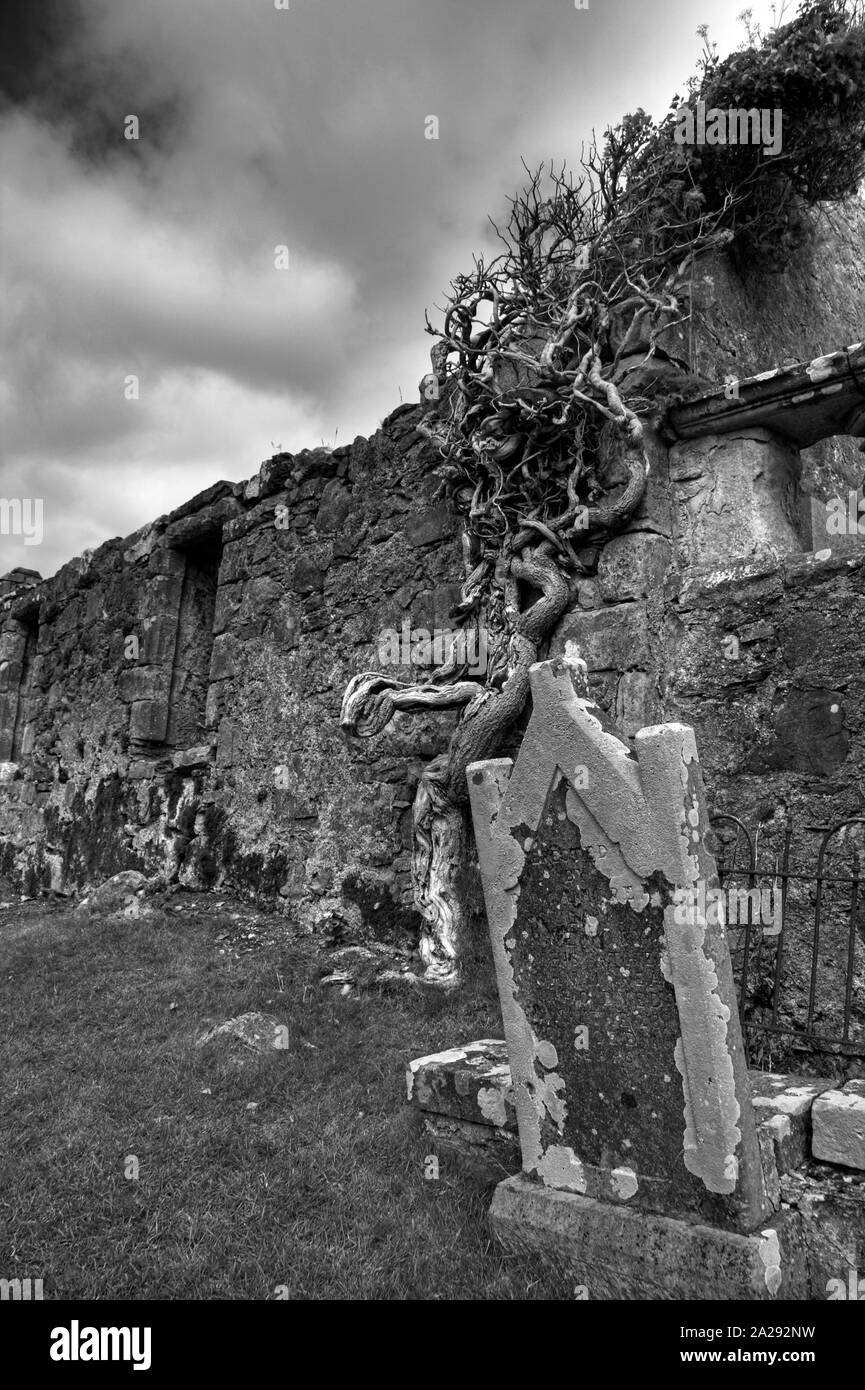 Chiesa rovina, Cill Chriosd, Isola di Skye, Ebridi Interne, costa ovest della Scozia, Regno Unito Foto Stock