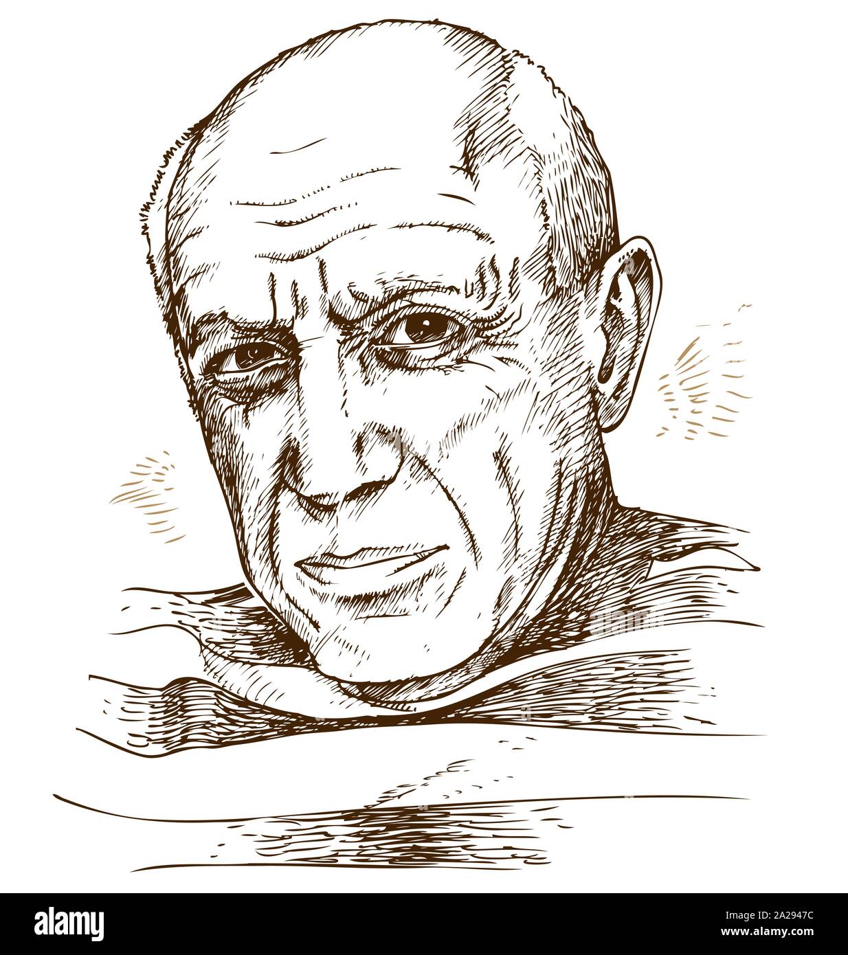 Disegnata a mano ritratto di Picasso. illustrazione Illustrazione Vettoriale