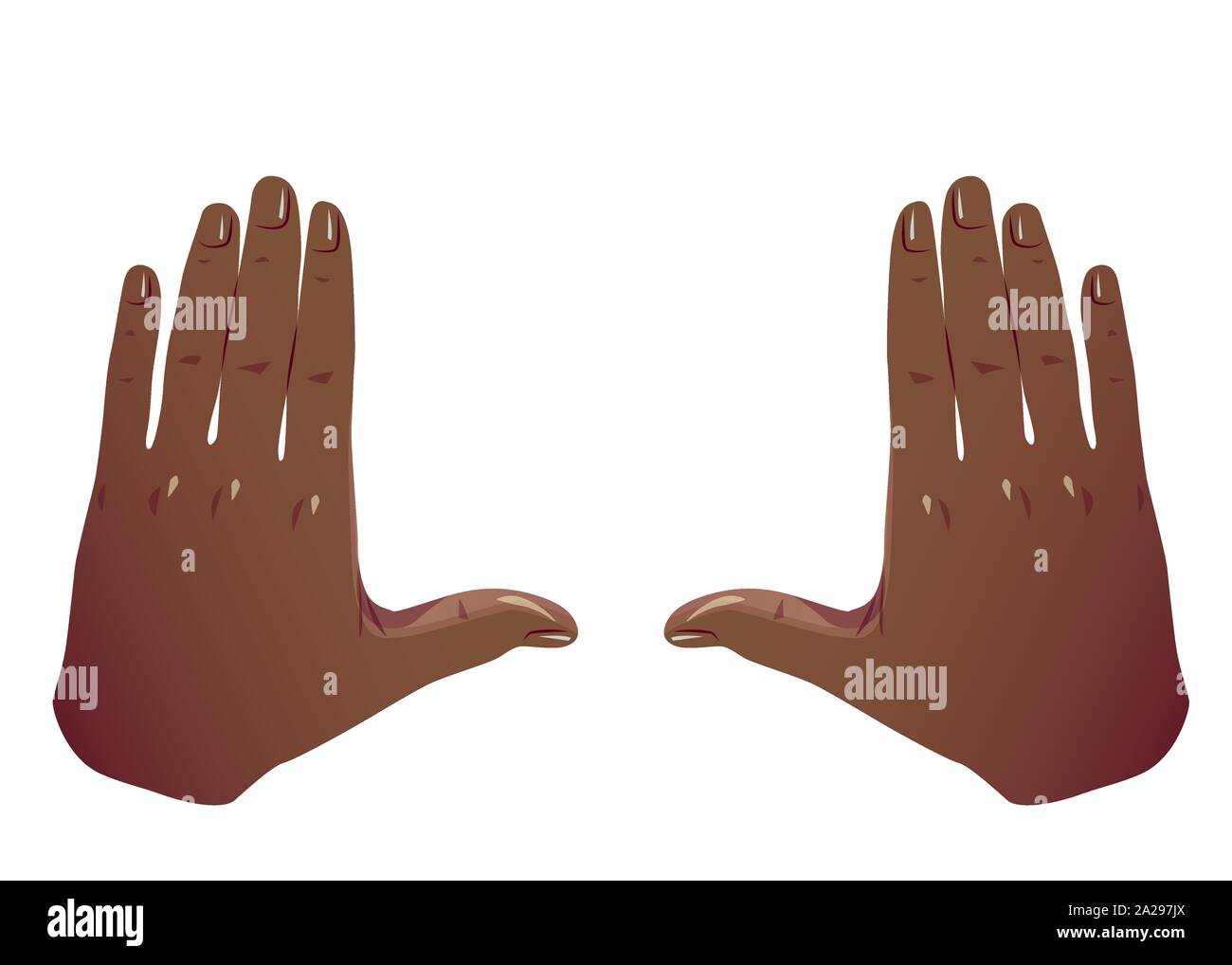 Lancette nere telaio gesto di ritaglio. Piatto mani di framing grande piazza il ritaglio. African American mani che prendono fuoco le riprese del telaio come fotocamera. Colore del vettore concetto isolato su sfondo bianco. Illustrazione Vettoriale