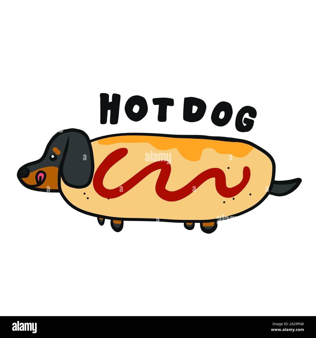 Dachshund cane in hotdog cartoon logo vettore illustrazione doodle stile Illustrazione Vettoriale