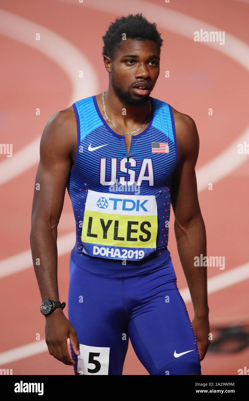 Doha in Qatar. Il 30 settembre, 2019. Noè Lyles (USA) : atletica leggera IAAF World Championships Doha 2019 Uomini 200m semi-finale Al Khalifa International Stadium di Doha, Qatar . Credito: YUTAKA AFLO/sport/Alamy Live News Foto Stock