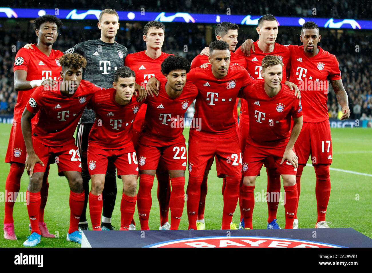 Londra, Regno Unito. 01 ott 2019. FC Bayern Monaco di Baviera durante la UEFA Champions League match tra Tottenham Hotspur e Bayern Monaco di Baviera a Tottenham Hotspur Stadium, Londra, Inghilterra il 1 ottobre 2019. Foto di Carlton Myrie. Solo uso editoriale, è richiesta una licenza per uso commerciale. Nessun uso in scommesse, giochi o un singolo giocatore/club/league pubblicazioni. Credit: UK Sports Pics Ltd/Alamy Live News Foto Stock