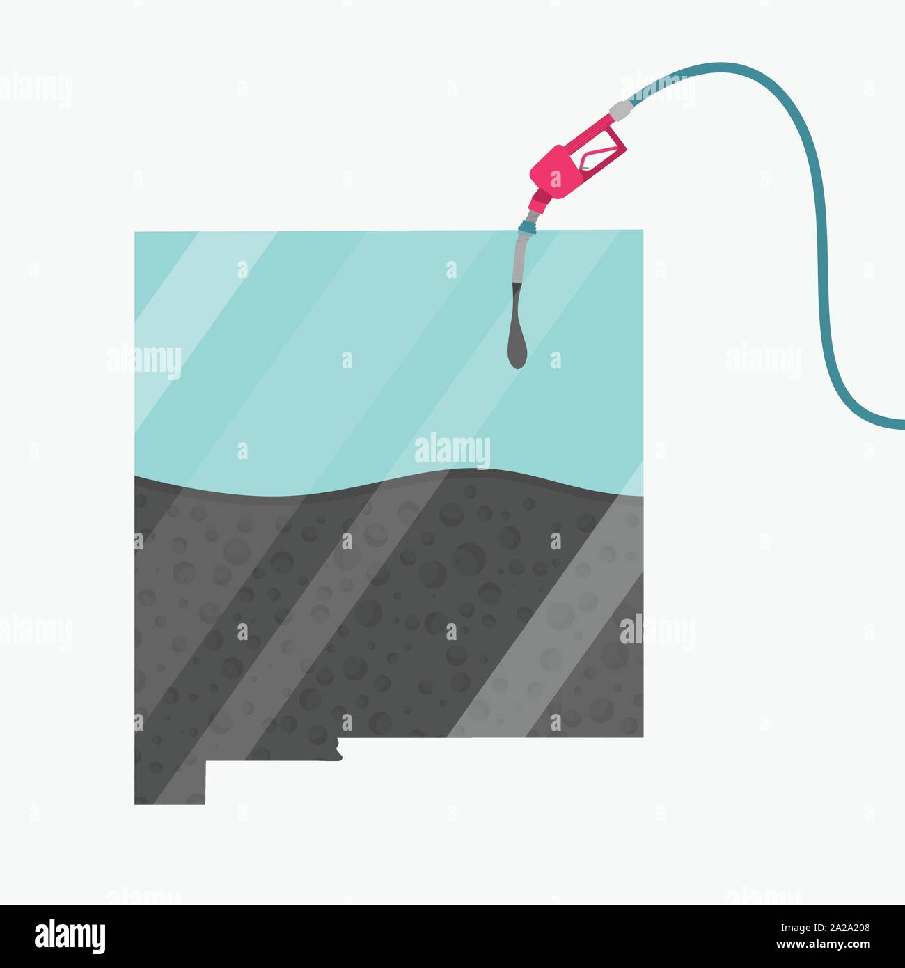 Mappa il New Mexico, negli Stati Uniti, essendo alimentato dal petrolio. Mappa alimentata da pompa a gas. Sulla mappa c'è la riflessione del vetro. Stato americano. Concettuale. Olio che produce o i Illustrazione Vettoriale