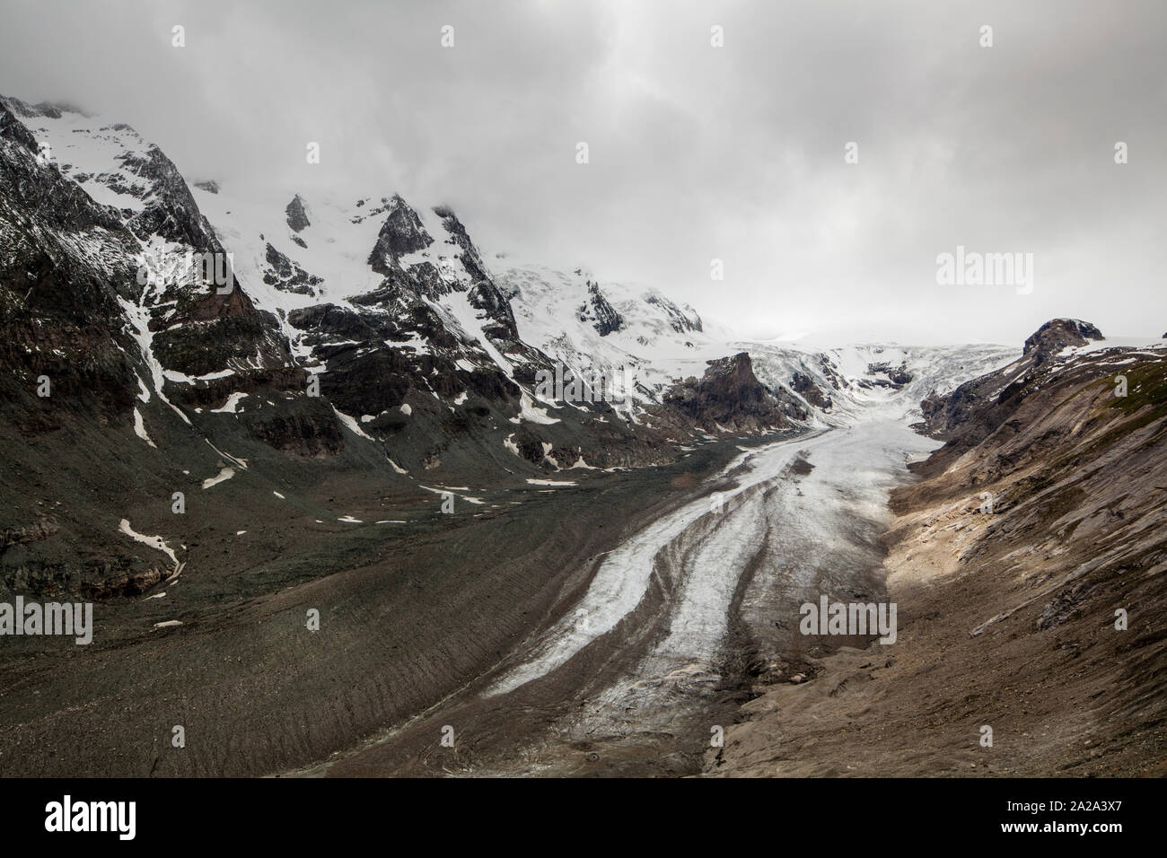 Il ghiacciaio Pasterze (Pasterze Gletscher in tedesco) vicino la Strada alpina del Grossglockner alta Alpine Pass nel Tirolo austriaco Foto Stock