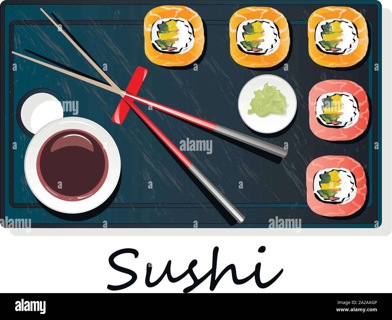 Il Nigiri Sush seti illustrazione isolato. Vista dall'alto. Illustrazione Vettoriale