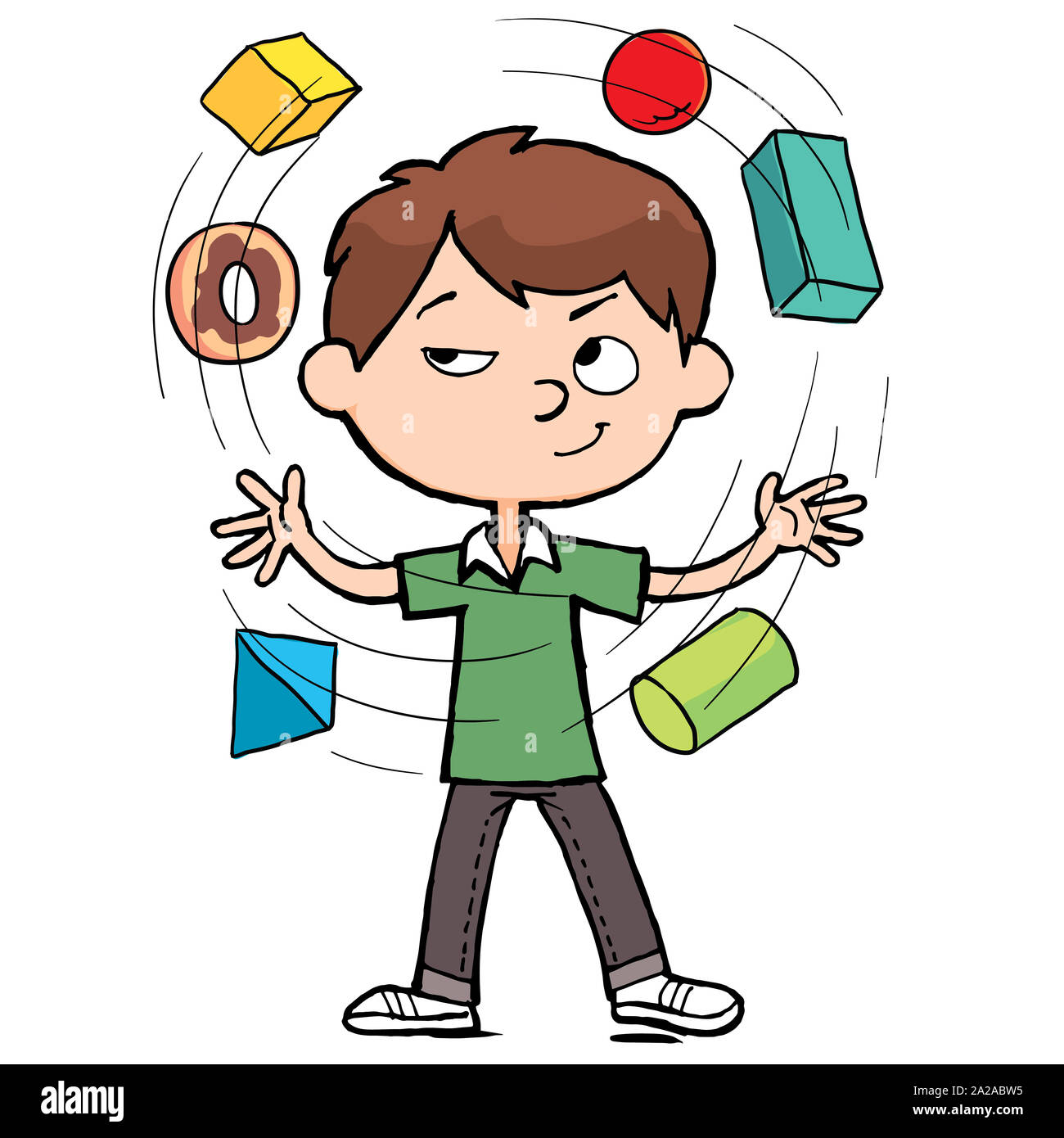 ragazzo intelligente che giocola figure geometriche Foto Stock