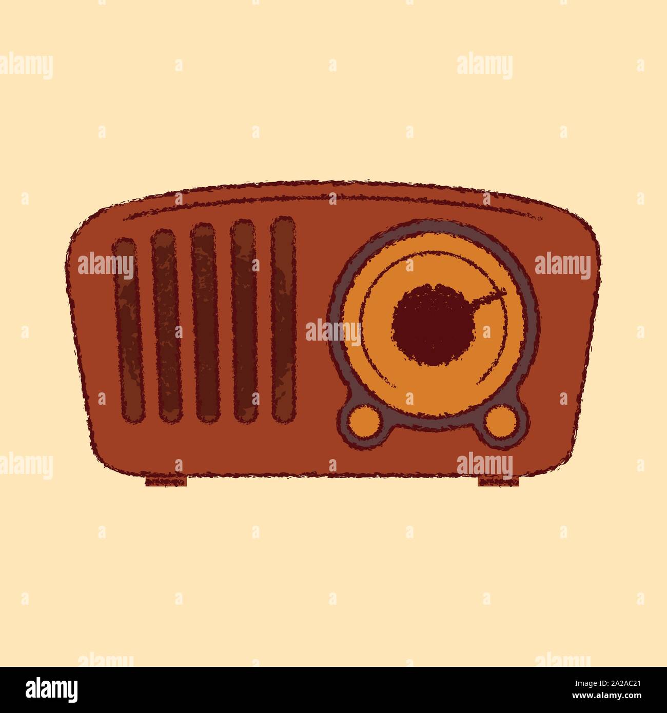 50s vintage marrone retrò dettagliata icona radio piatta ruvida stile contorno Illustrazione Vettoriale