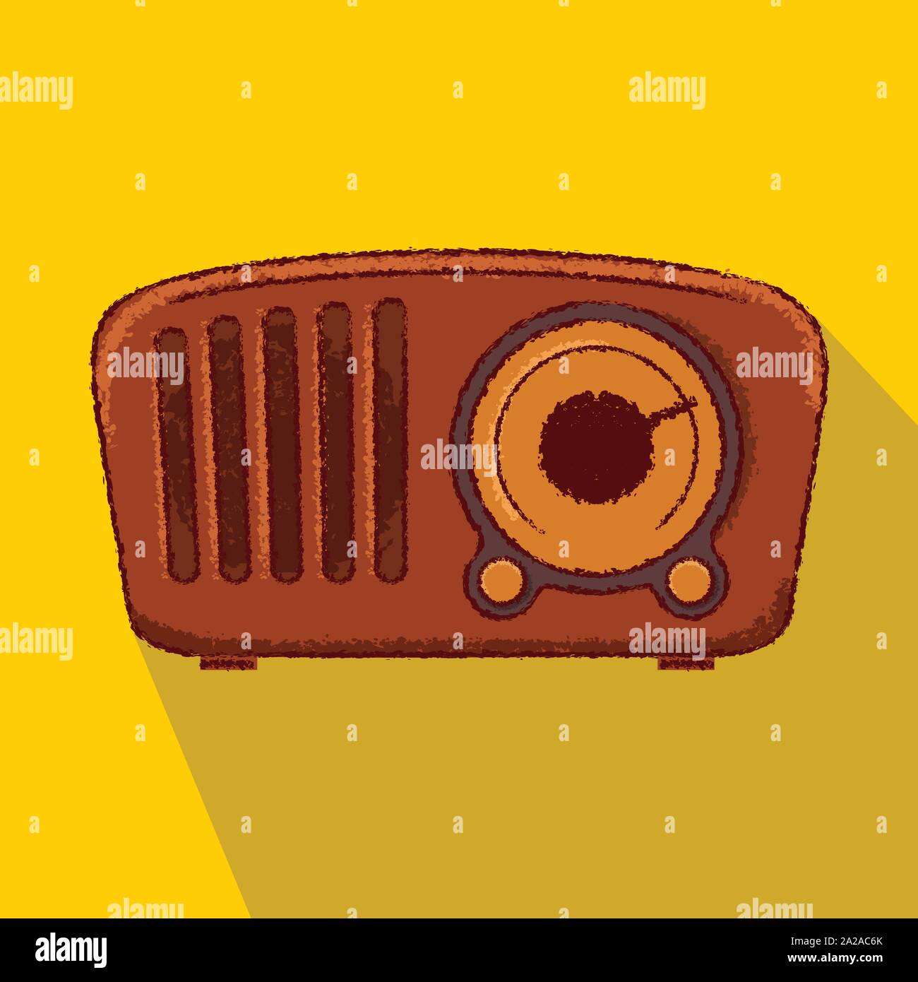 50s vintage retrò marrone dettagliato in legno icona radio piatta ruvida stile contorno Illustrazione Vettoriale