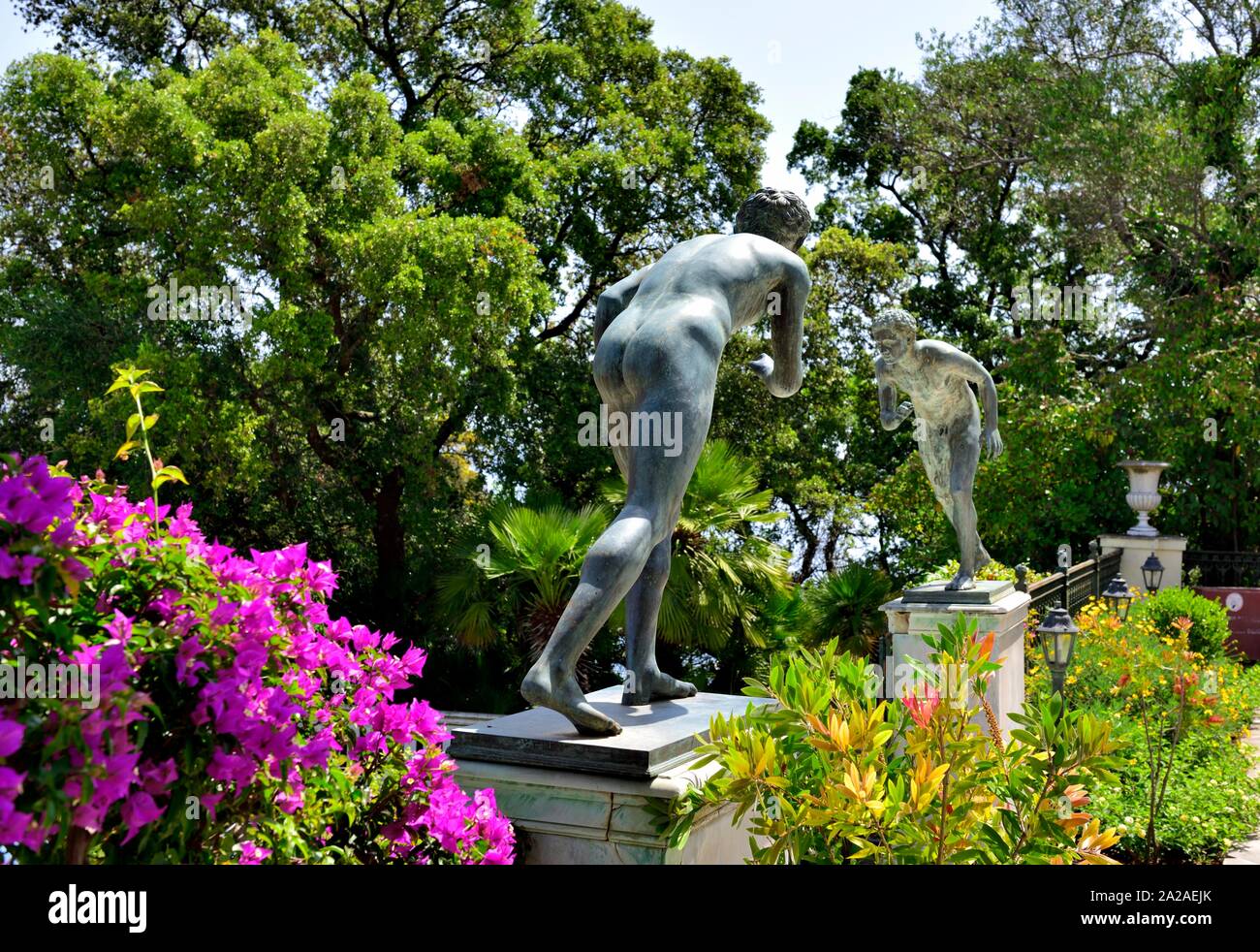 Statua,il Runner, Palace,Gastouri,l'isola di Corfù, isole Ionie, Grecia Foto Stock