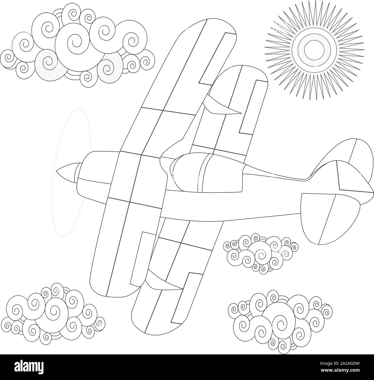 Pianura. Colorazione immagine dell' aereo nel cielo. Illustrazione Vettoriale. Illustrazione Vettoriale