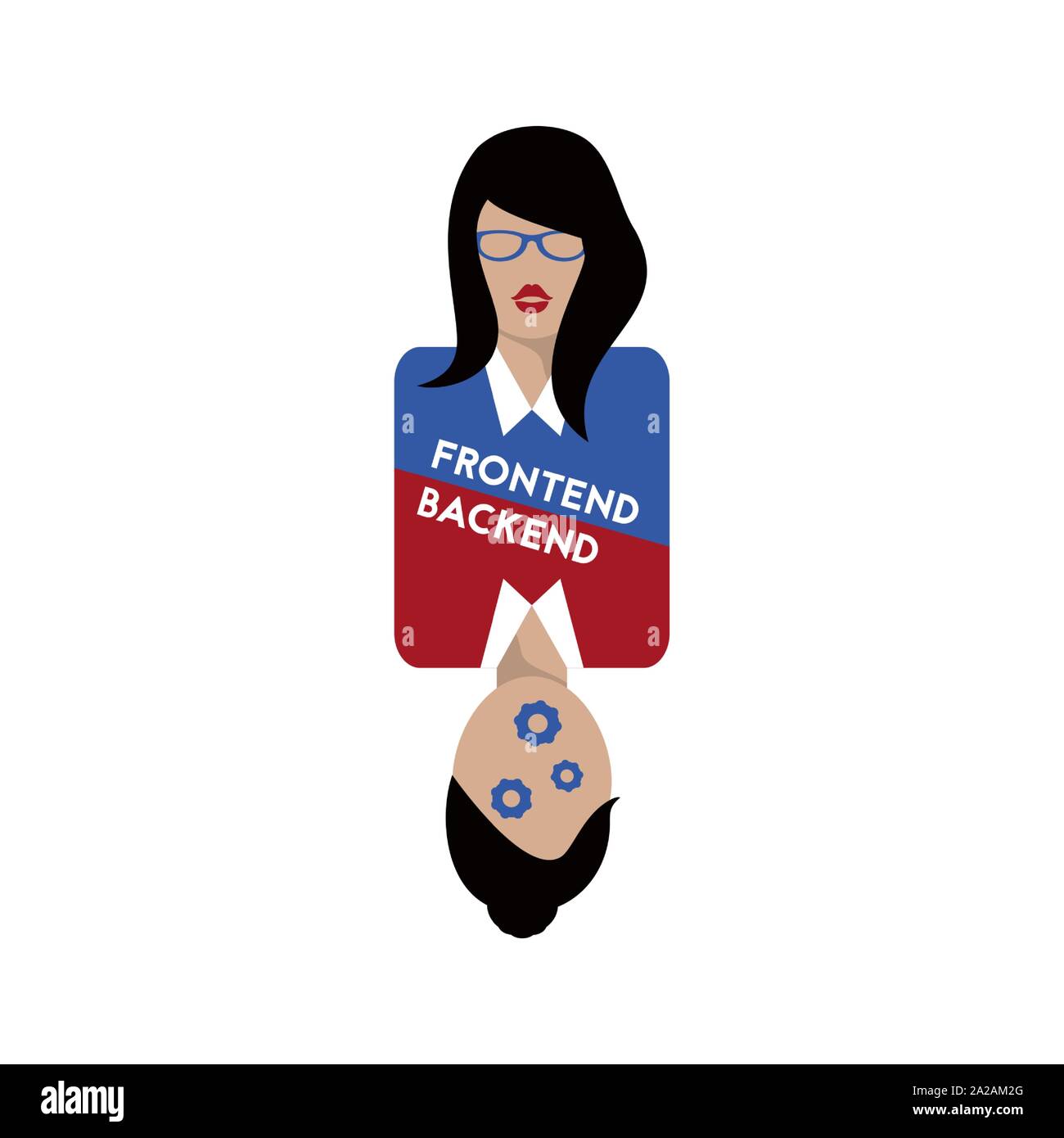 Frontend e sviluppo di backend. Icona del piatto. Programmatore di donna. Illustrazione Vettoriale. Illustrazione Vettoriale