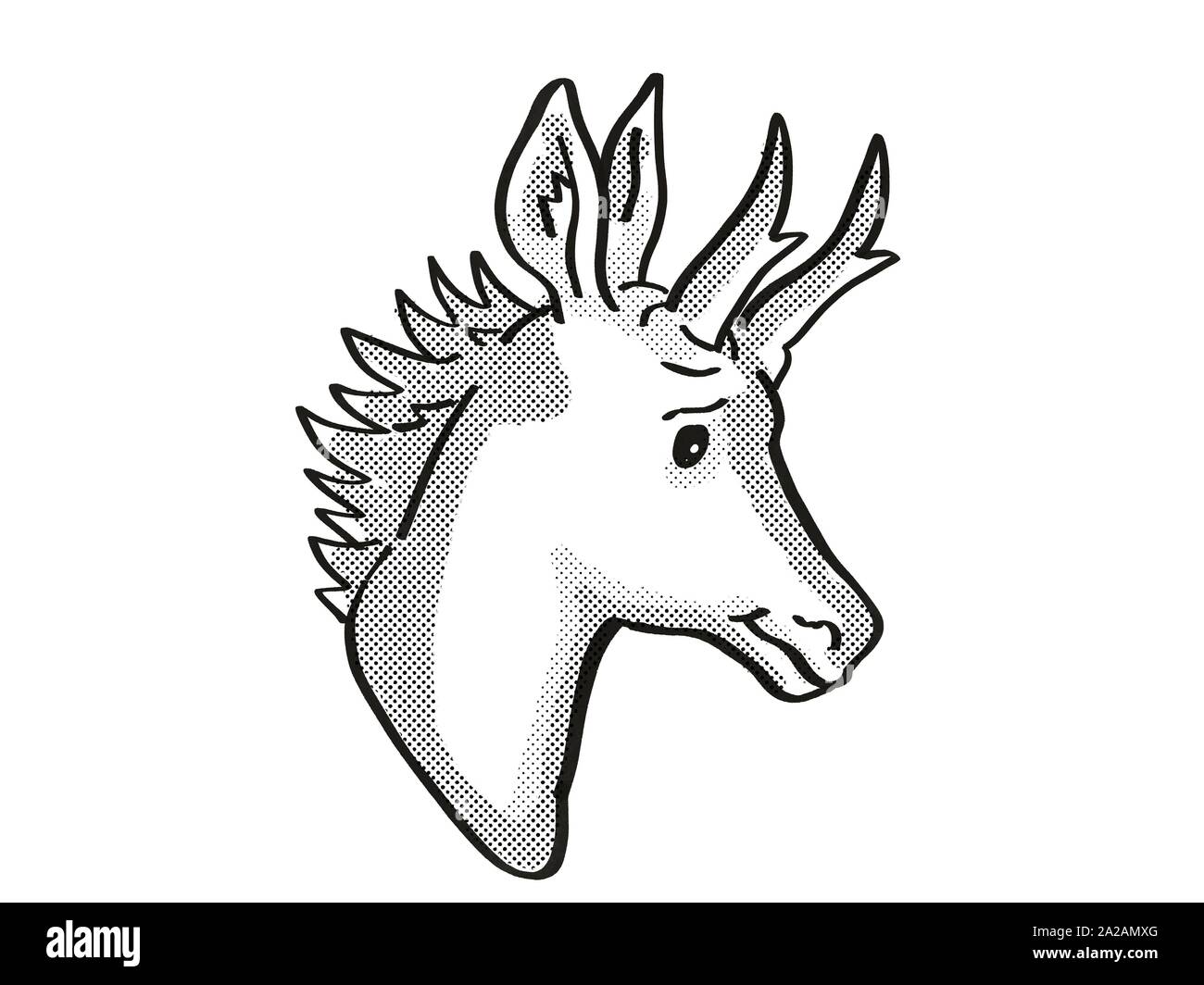 Retrò cartoon mono stile linea disegno della testa di un pronghorn antelope, il più veloce ungulato nel Nord America, una fauna selvatica minacciate di estinzione delle specie su i Foto Stock