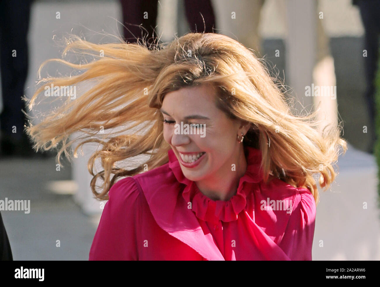 Carrie Symonds arriva presso il congresso del partito conservatore al Manchester Convention Center. Foto Stock