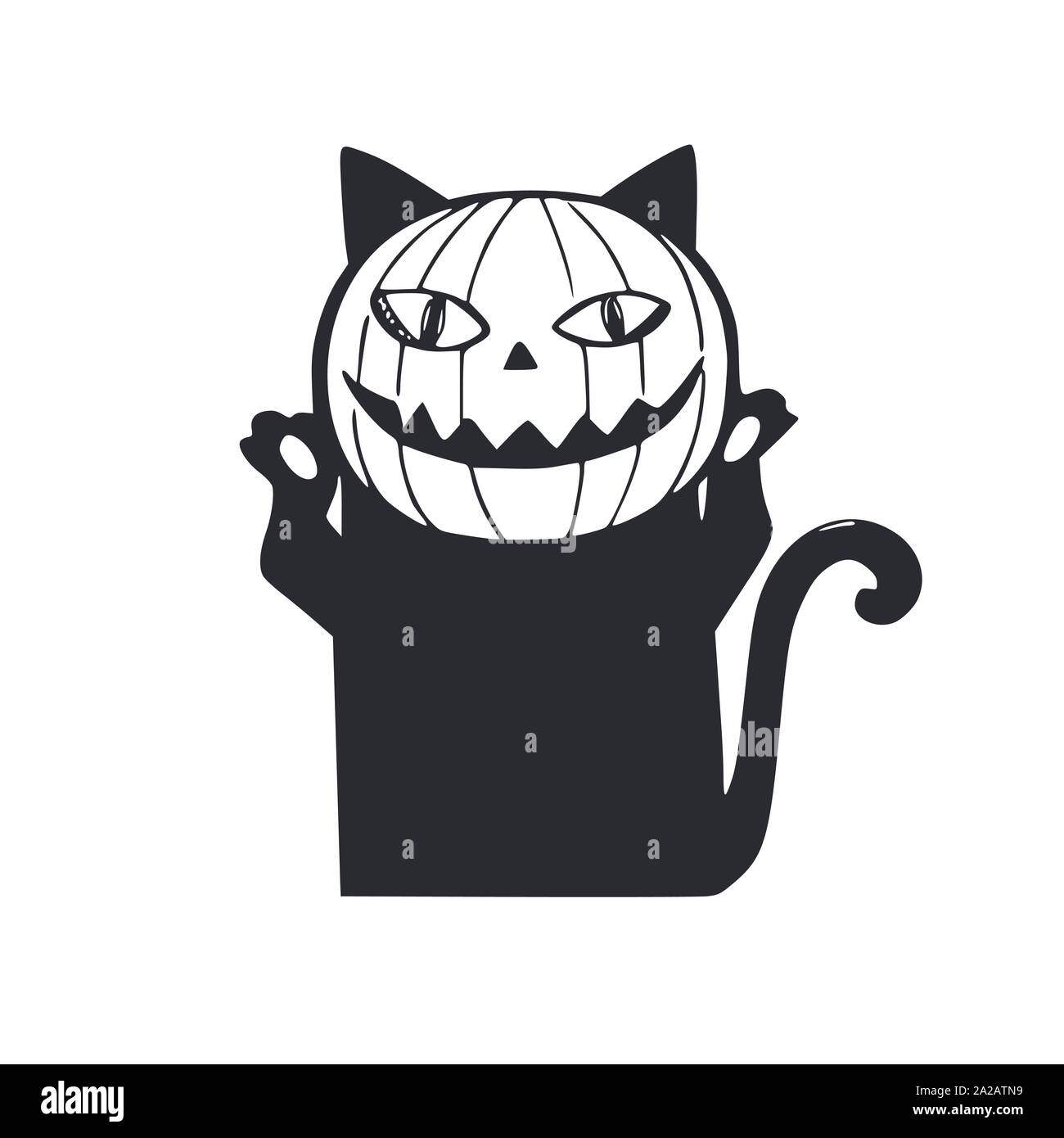 La zucca cat . vettore disegnati a mano cartoon doodle simbolo. Illustrazione Vettoriale