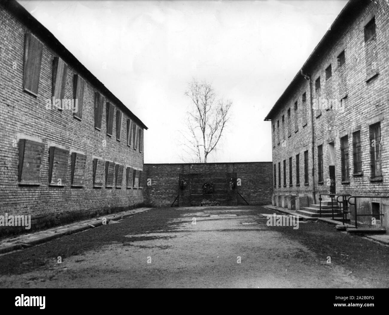 La foto mostra una parte dell'ex campo di concentramento di Auschwitz. La foto è probabilmente da anni settanta. Foto Stock