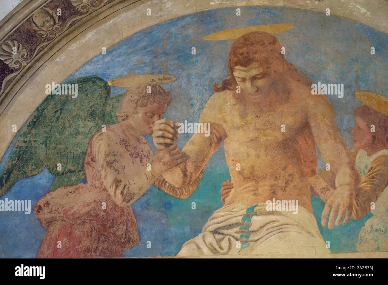 Cristo morto con gli angeli, Cristo nel sepolcro con due angeli, affresco di Andrea di Bartolo, Andrea del Castagno, circa 1447, Sant'Apollonia, Firenze Foto Stock