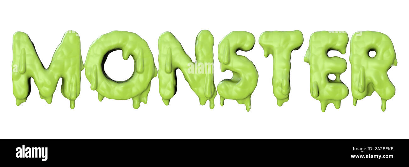 Monster parola fatta da verde halloween slime lettering. 3D Render Foto Stock
