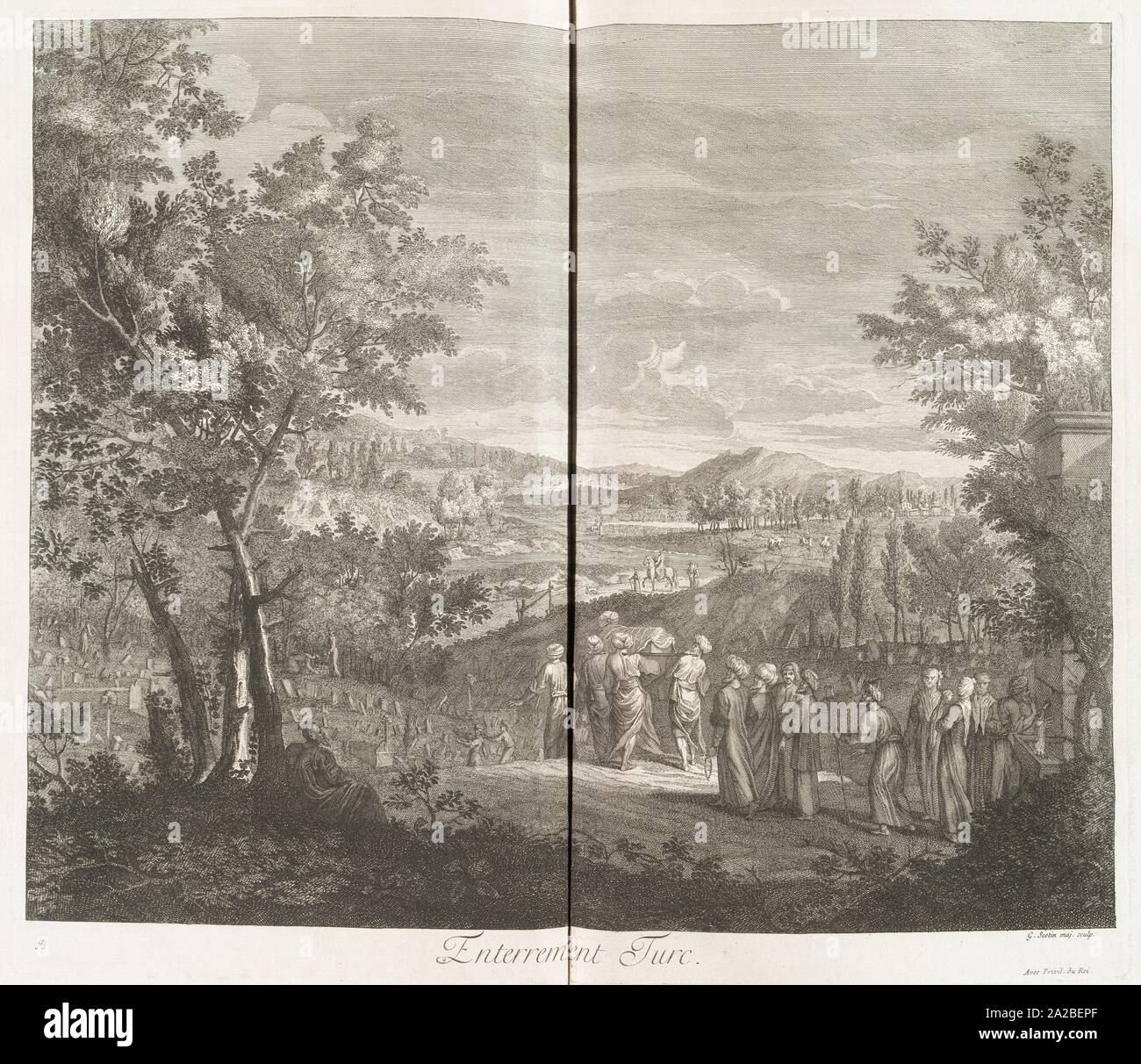 Enterrement turc. Vanmour, Jean-Baptiste, 1671-1737 (Artista) Scotin, G. (Gérard) (1643-1715) (incisore). Recueil de cent estampes rappresentante Foto Stock