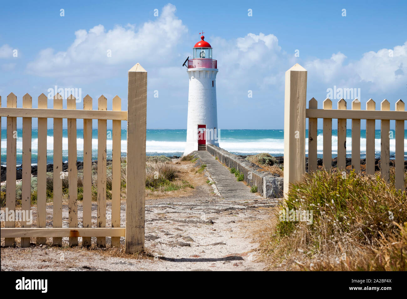Port Fairy faro, Griffiths Isola, Great Ocean Road, Victoria, Australia Foto Stock