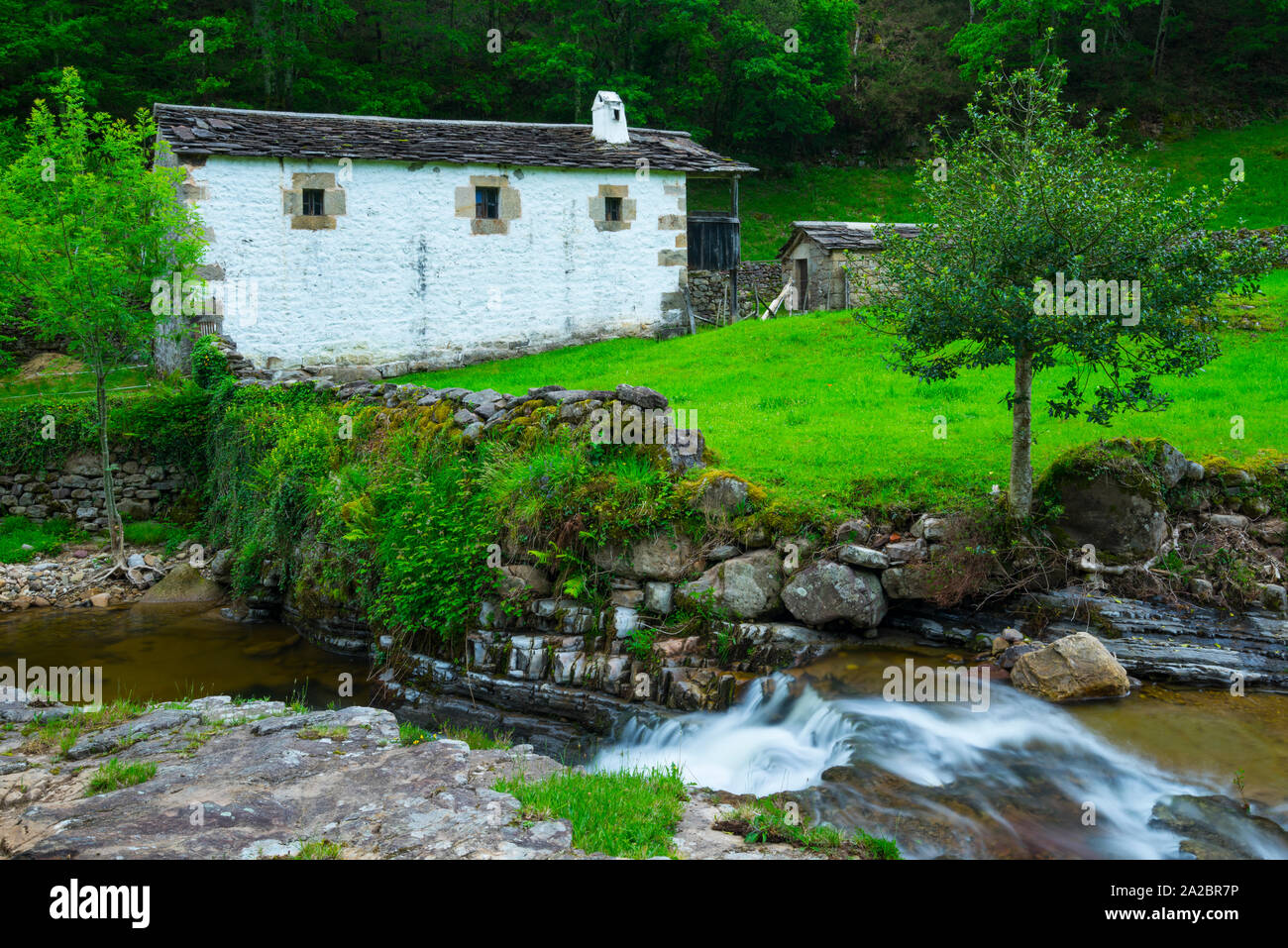 Viaña River Valley, Vega de Pas, Valles Pasiegos, Cantabria, Spagna, Europa Foto Stock