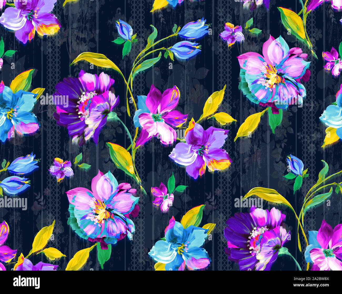 Seamless acquerello design floreale con blackbackground per stampa tessile. Foto Stock